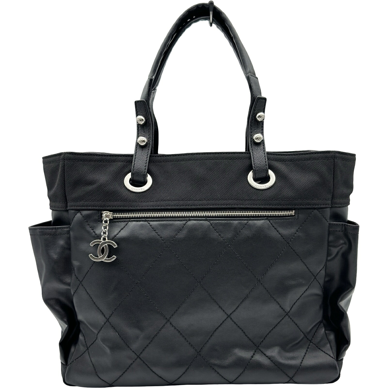 シャネル CHANEL パリビアリッツトートGM A34210 12番台 ブラック シルバー金具 コーティングキャンバス レディース【中古】｜OKURA（おお蔵）店 102,000円