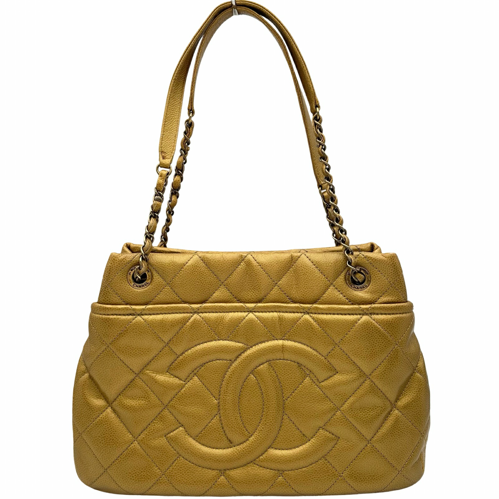 シャネル CHANEL ココマークチェーントート 17番台 ゴールド ゴールド金具 キャビアひと肌 レディース ショルダーバッグ【中古】