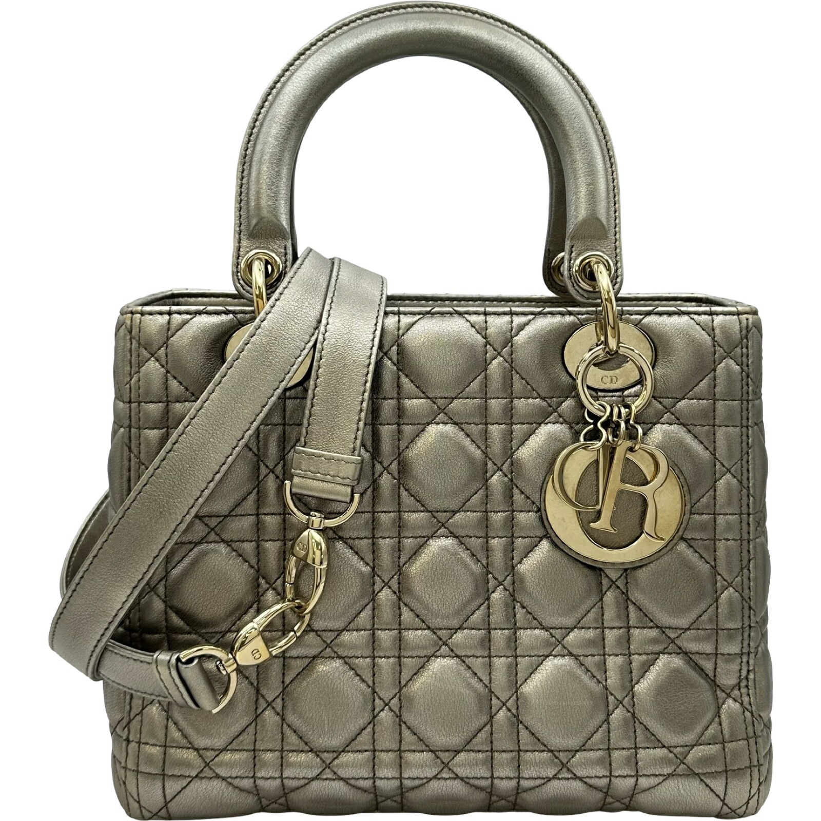クリスチャン・ディオール Christian Dior レディディオールミディアム メタリックゴールド ゴールド金具 ラメ レディース ショルダーバッグ【中古】