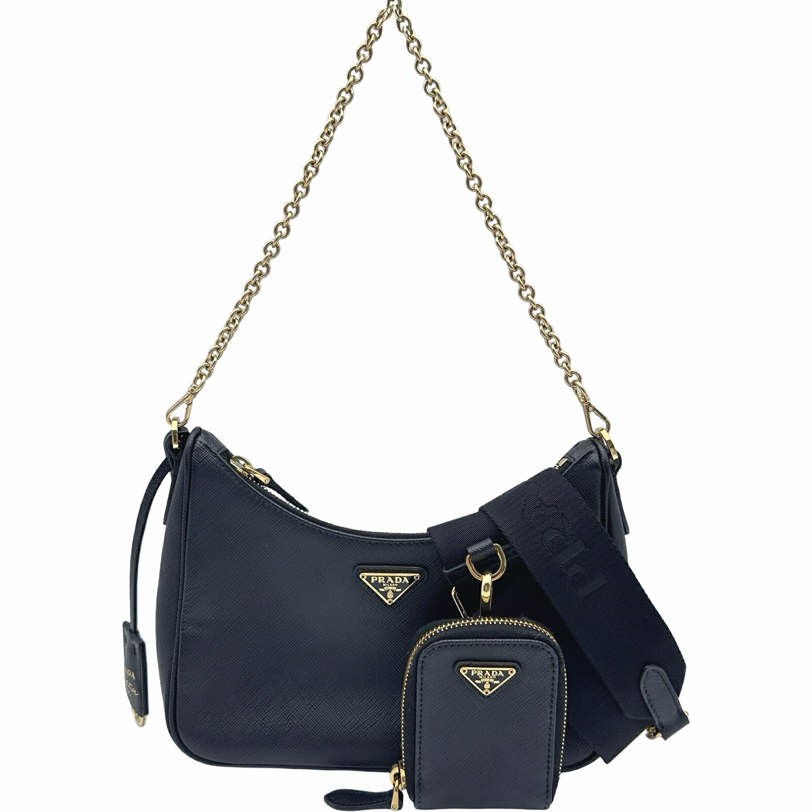 プラダ PRADA Re-Edition2005 御徒面子 1BH204 黒いこと サフィアーノ レディース ショルダーバッグ【中古】