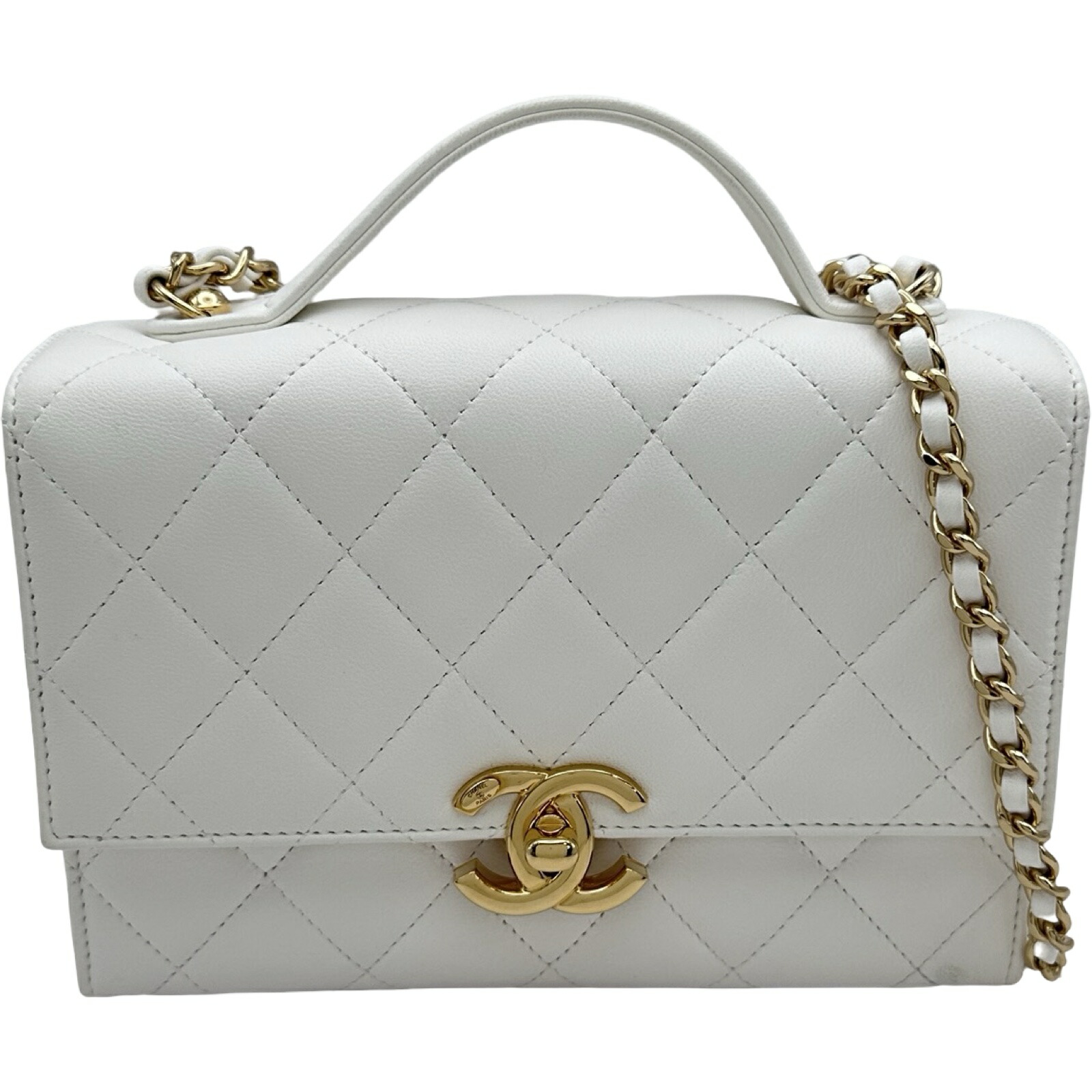 シャネル CHANEL トップハンドルミニフラップバッグ AS2796 白いこと ゴールド金具 子ヒツジひと肌 レディース ショルダーバッグ【中古】