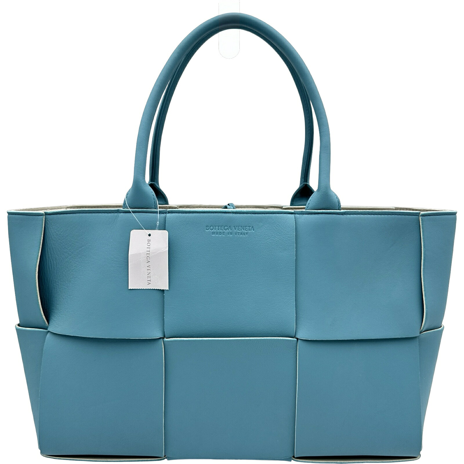 ボッテガ・ヴェネタ BOTTEGA VENETA アルコトート ミディアム 609175 エメラルドグリーン/アイボリー レザー レディース トートバッグ【中古】｜OKURA（おお蔵）店