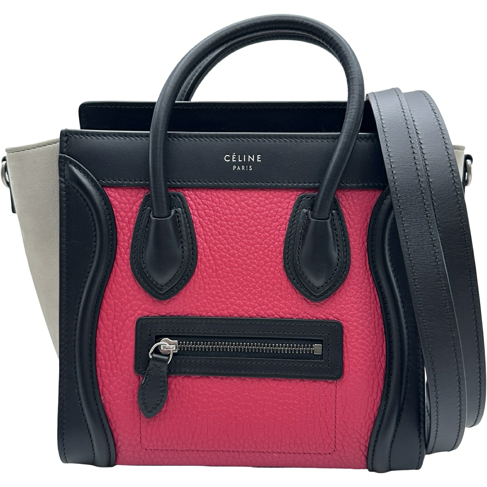 セリーヌ CELINE ラゲージナノショッパー 赤いこと/黒いこと/ともし火薄墨色 しろがね色金具 なめし革 レディース ハンドバック【中古】