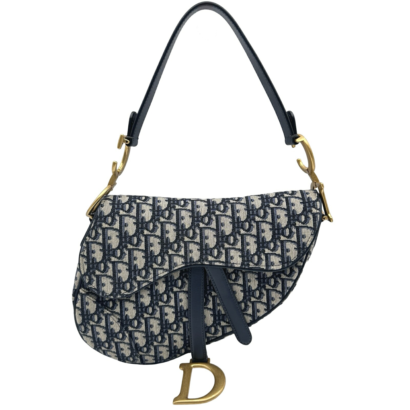 クリスチャン・ディオール Christian Dior オブリークサドルバッグ 米国海軍 ゴールド金具 帆布 レディース ハンドバック【中古】