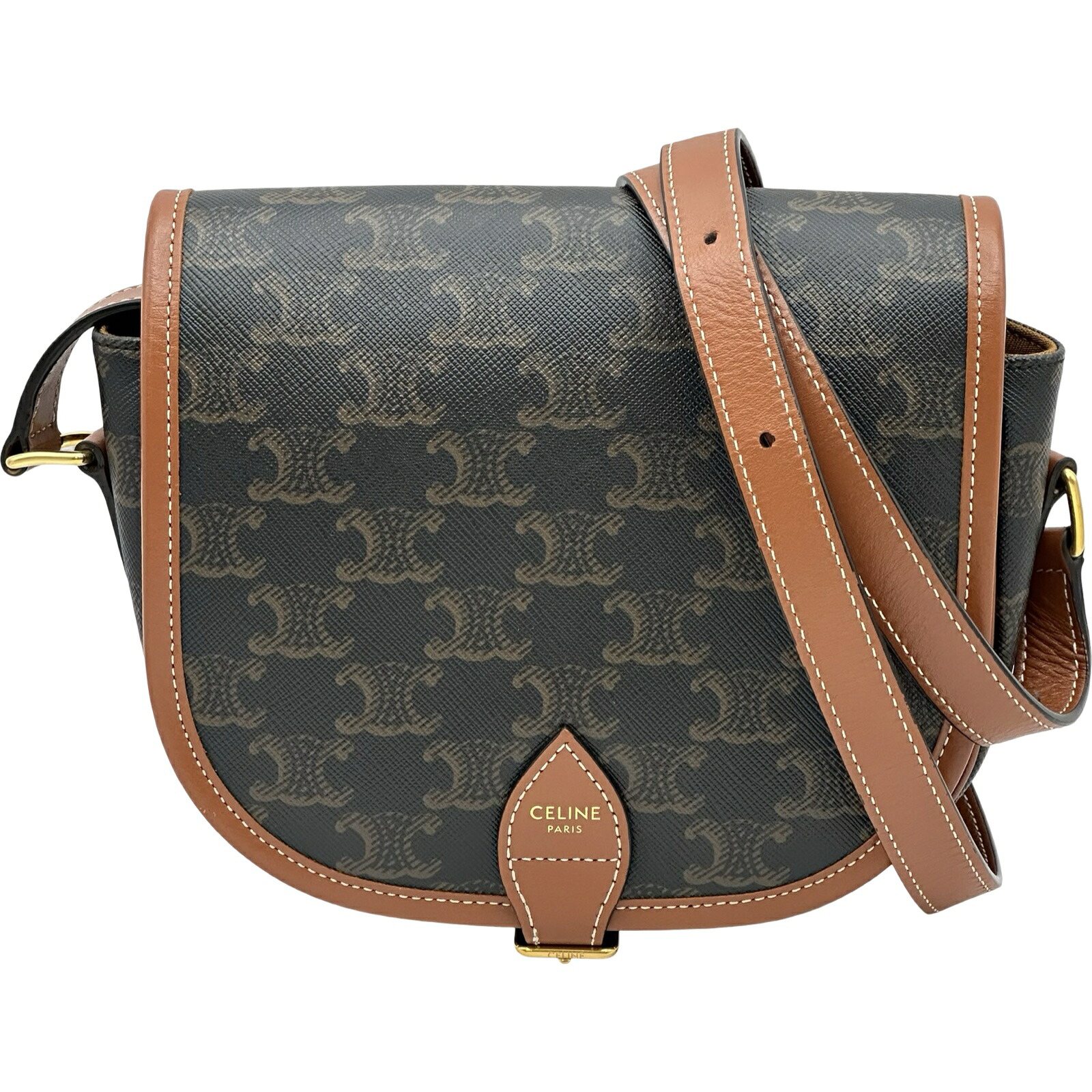 セリーヌ CELINE ミディアムフォルコバッグ 191502 タン トリオンフキャンバス レディース ショルダーバッグ【中古】
