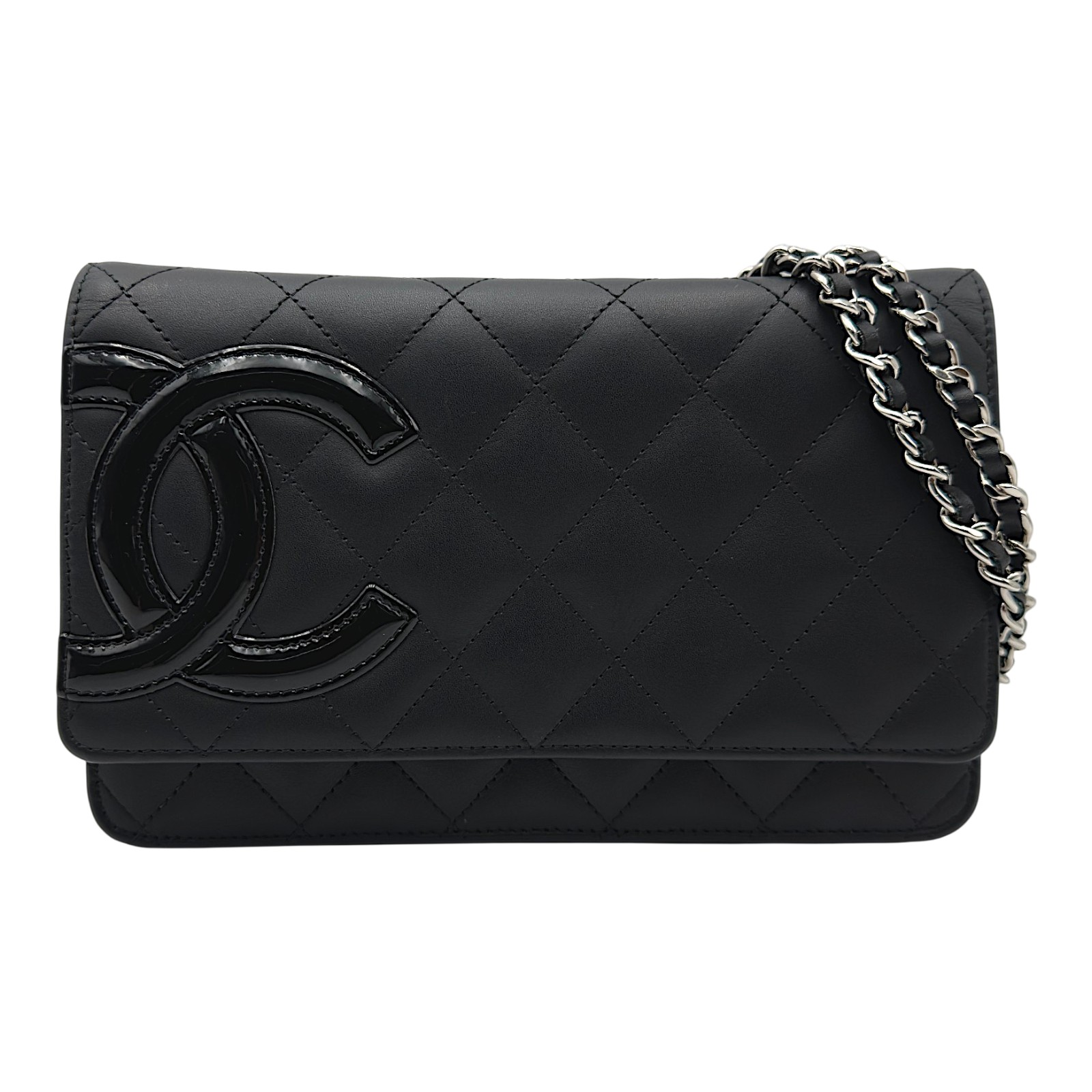 シャネル CHANEL カンボンライン チェーンウォレット A46646 16番台 黒いこと しろがね色金具 子ヒツジ人はだ レディース ショルダーバッグ【中古】