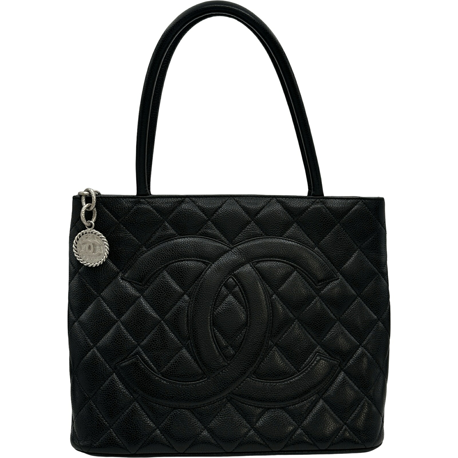 シャネル CHANEL 刷り直すトート A01804 6番台 黒いこと しろがね色金具 キャビア人はだ レディース トートバッグ【中古】