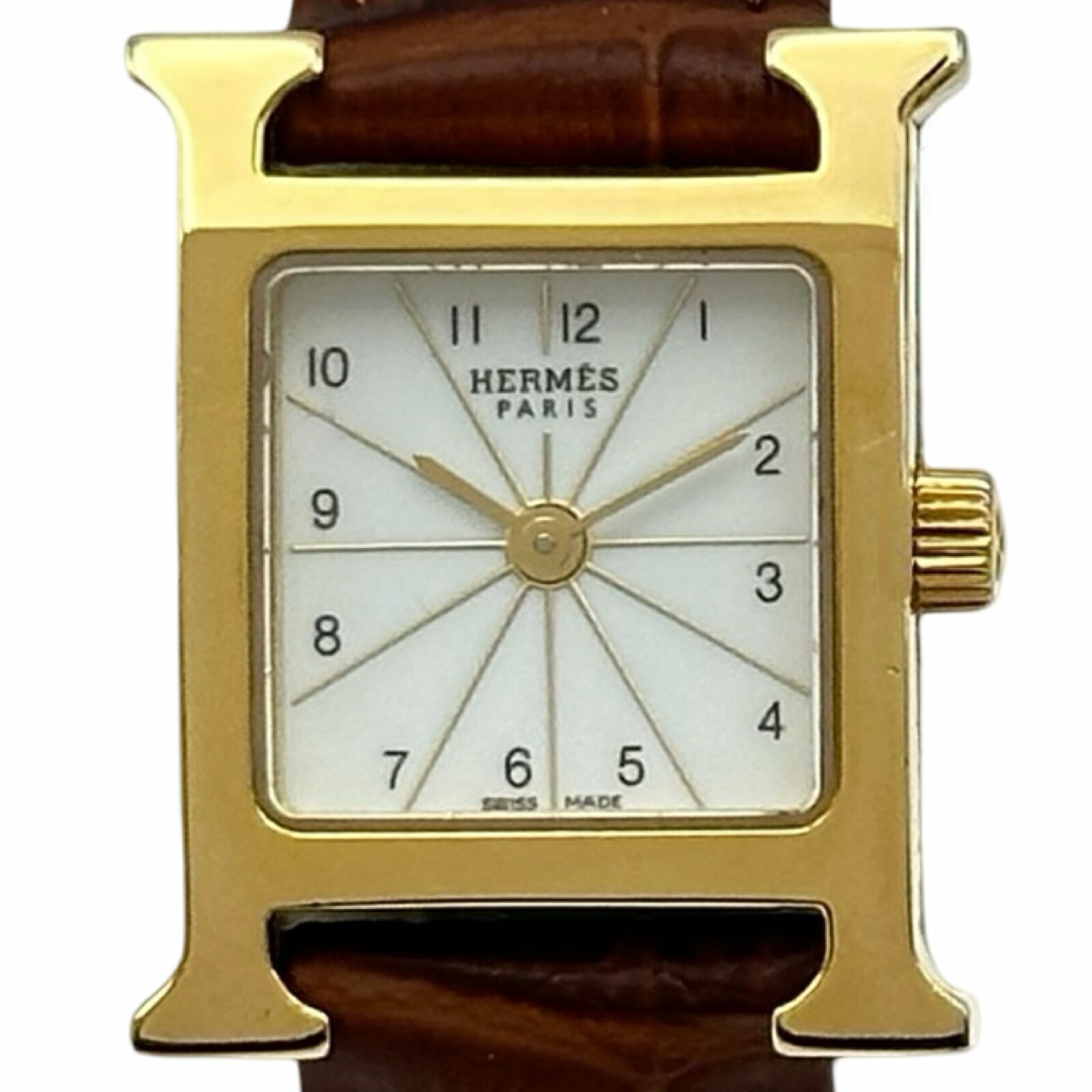 エルメス HERMES Hご覧なさる HH1.101 白いこと ゴールドメッキ/ステンレス鋼スチール写真 石英 レディース ウオッチ【中古】