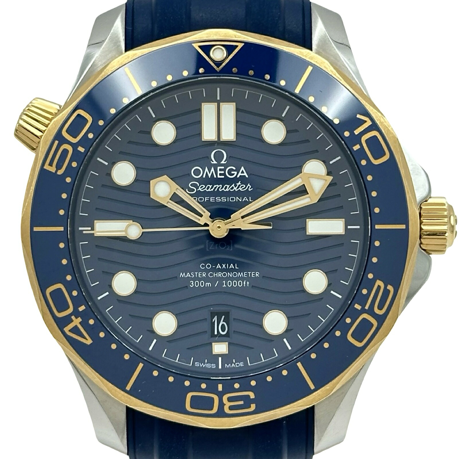ゼロ OMEGA シーマスター ダイバー300M コーアクシャル お師匠さんクロノメーター 210.22.42.20.03.001 青碧 ゴールド/ステンレス鋼スチール写真 自動小銃一巻き メンズ ウオッチ【中古】