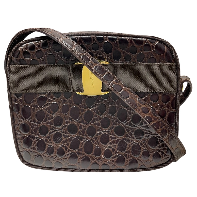 サルヴァトーレ・フェラガモ Salvatore Ferragamo ヴァラミニカメラバッグ 213096 赤銅色 クロコ型押し ショルダーバッグ【中古】