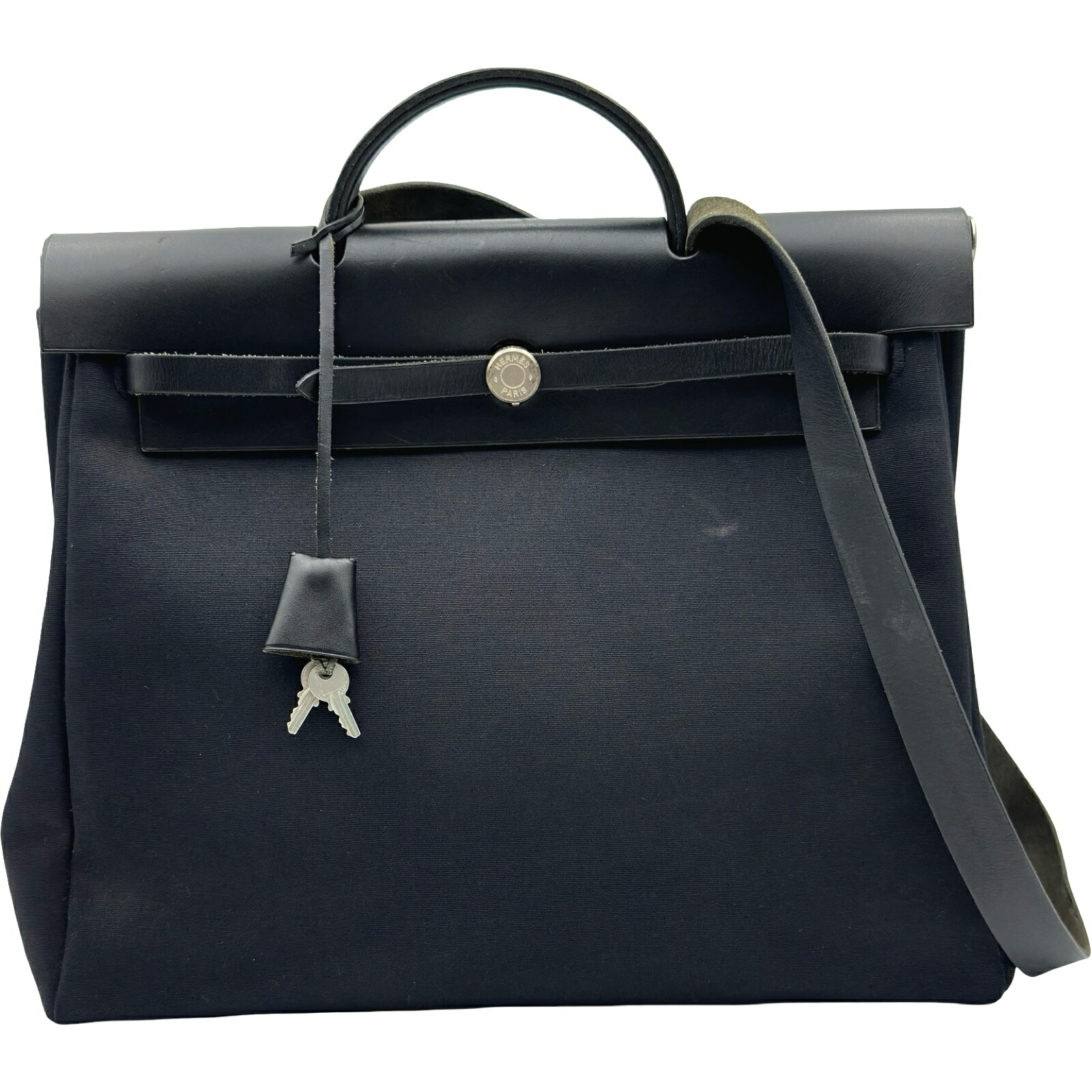 エルメス HERMES エールバッグMM □E刻印 ブラック シルバー金具 トワル レザー ユニセックス ハンドバッグ ショルダーバッグ【中古】｜OKURA（おお蔵）店 87,450円