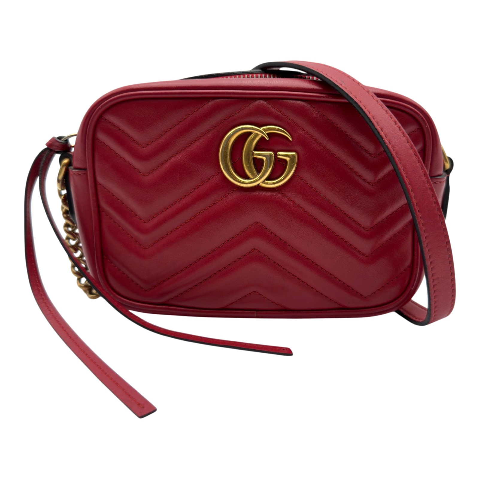 グッチ GUCCI GGマーモント スモールカメラバッグ 448065 赤いこと なめし革 レディース ショルダーバッグ【中古】