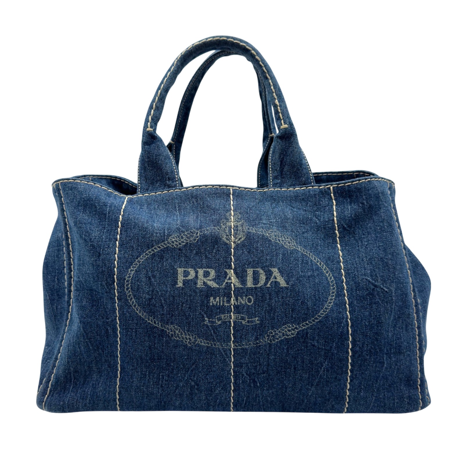 プラダ PRADA カナパ トートバッグ B1872B ジーンズ青碧 カナパデニム レディース ハンドバック【中古】