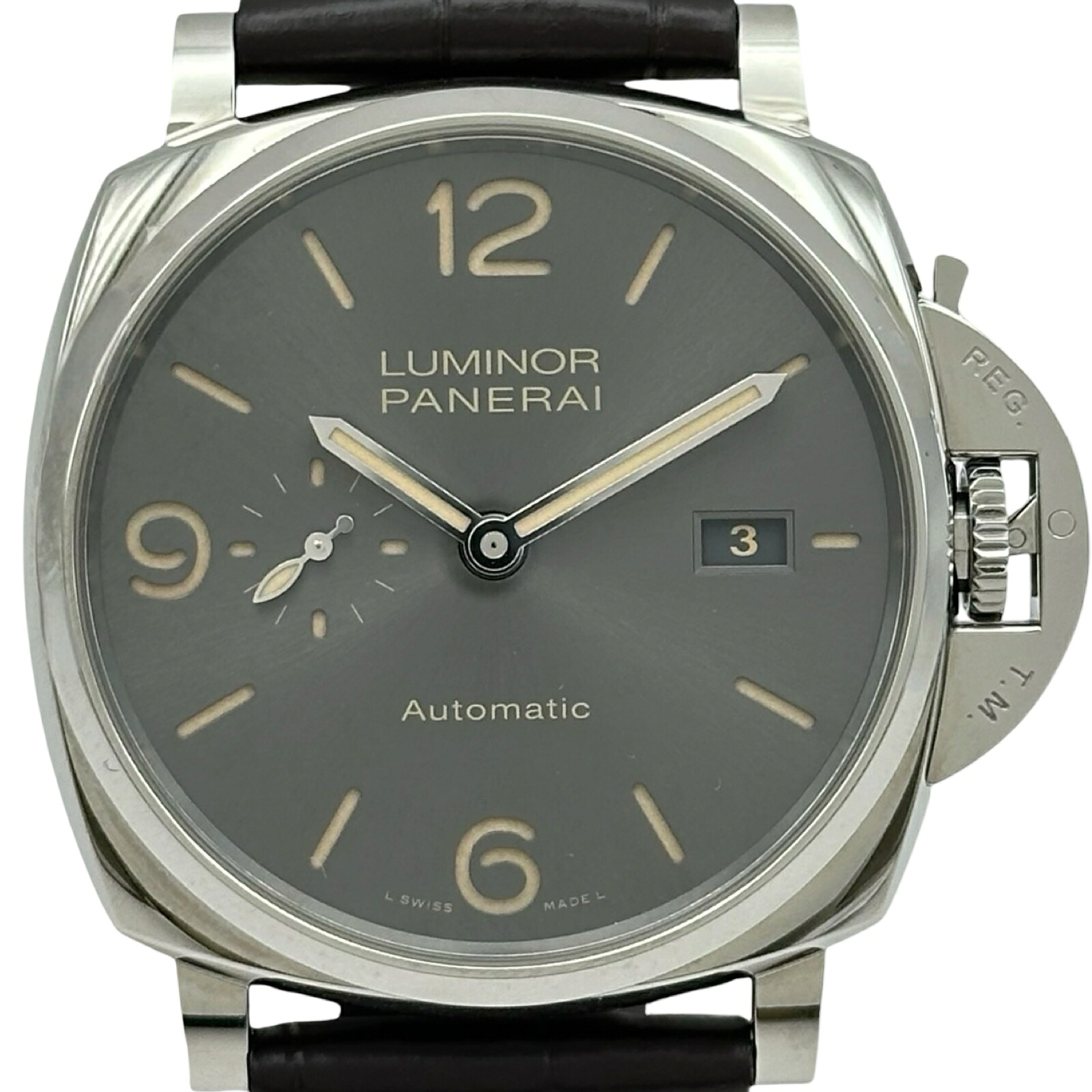 パネライ PANERAI ルミノール ドゥエ 3デイズ オートマティック アッチャイオ PAM00943 薄墨色 ステンレス鋼スチール写真 メンズ ウオッチ【中古】