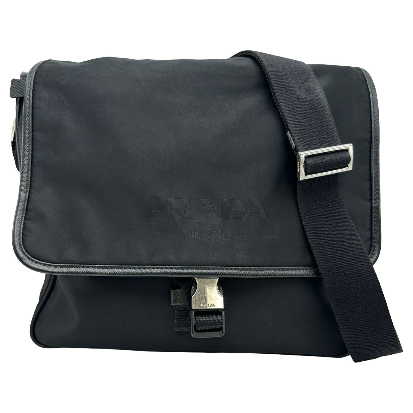 プラダ PRADA ロゴメッセンジャーバッグ 黒いこと ナイロン ユニ一発やる ショルダーバッグ【中古】