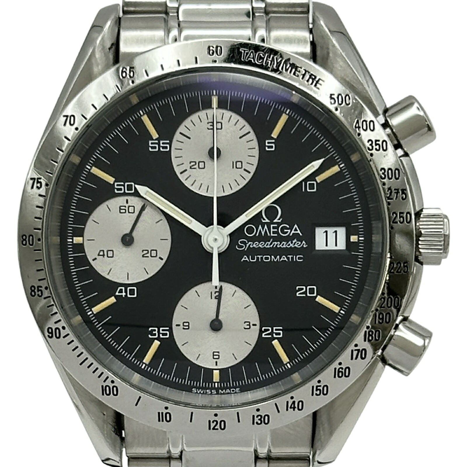 ゼロ OMEGA 素早さお師匠さん デイト オートマティック 3511.50 黒いこと ステンレス鋼スチール写真 自動小銃一巻き メンズ ウオッチ【中古】