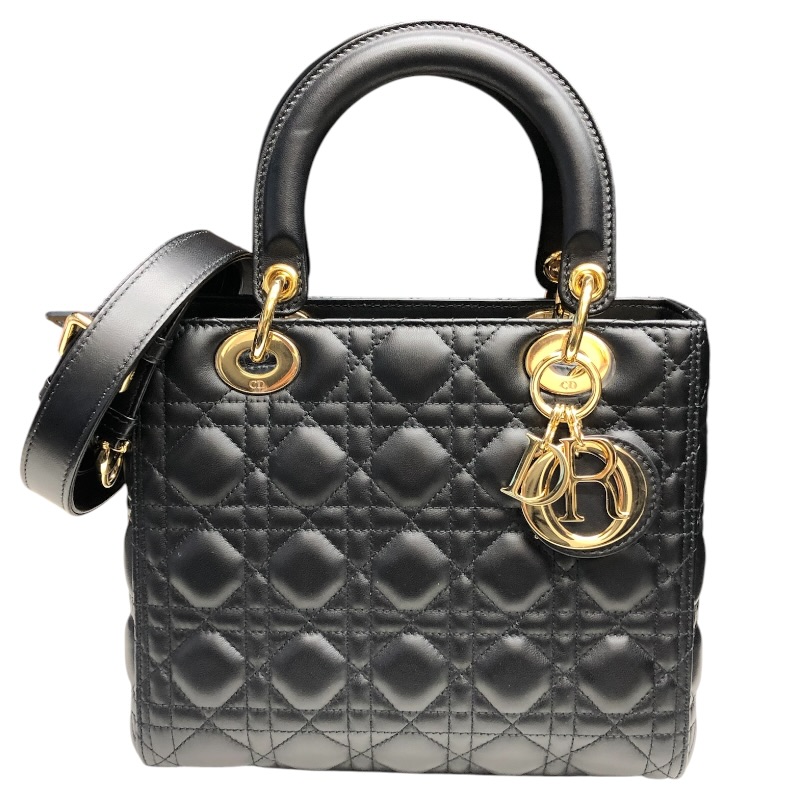 クリスチャン・ディオール Christian Dior レディディオールミディアム 黒いこと 子ヒツジ/カナージュ レディース ショルダーバッグ【中古】