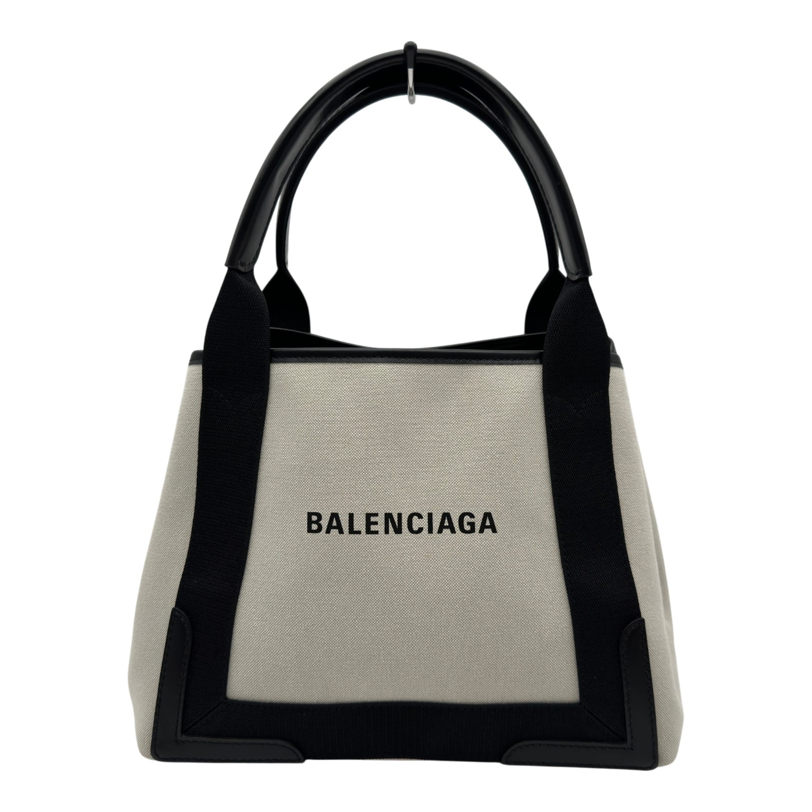 バレンシアガ BALENCIAGA ネイビーカバスS 339933 象牙色/黒いこと 帆布/なめし革 レディース トートバッグ【中古】