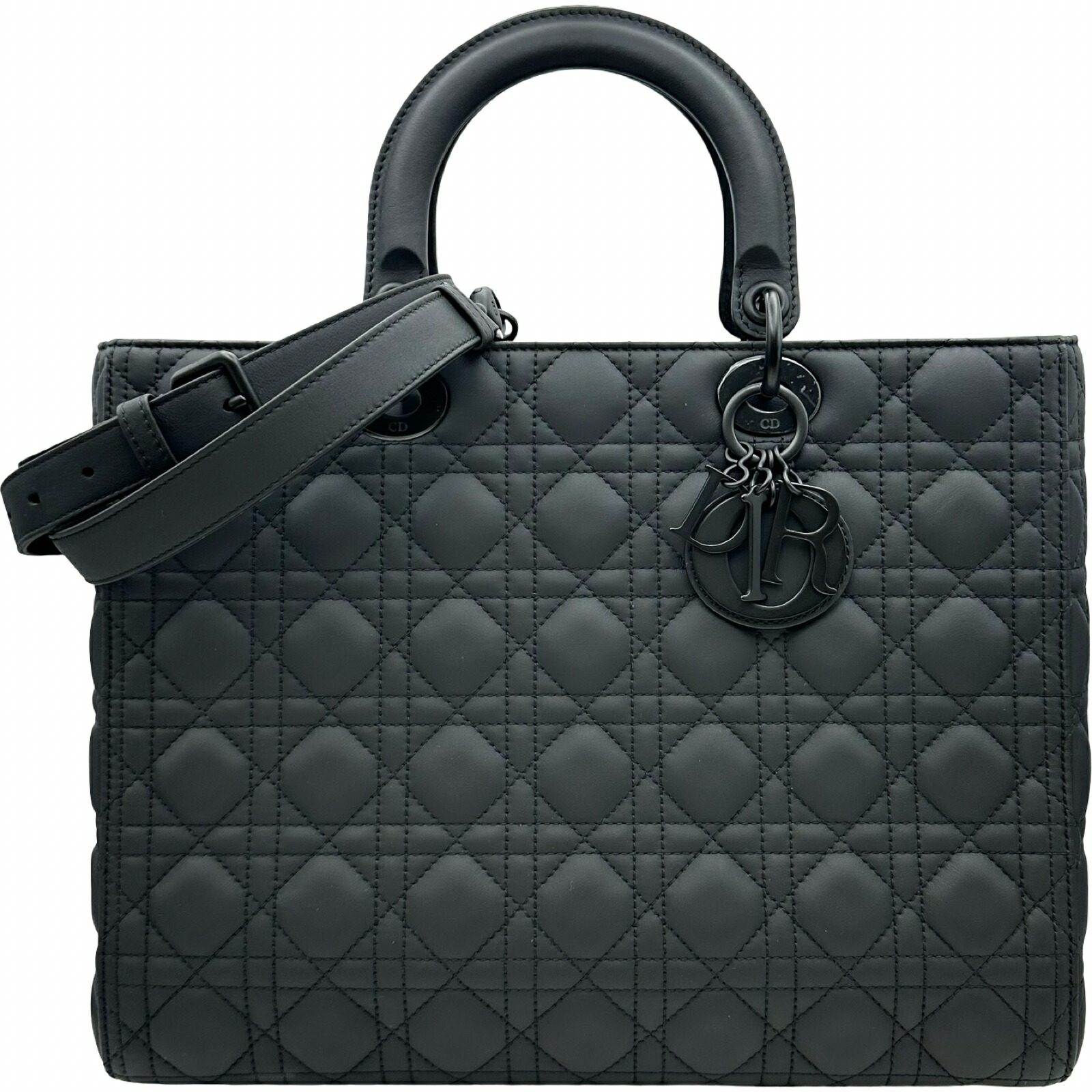 クリスチャン・ディオール Christian Dior レディディオール ラージ つや消し黒いこと なめし革 レディース ショルダーバッグ【中古】