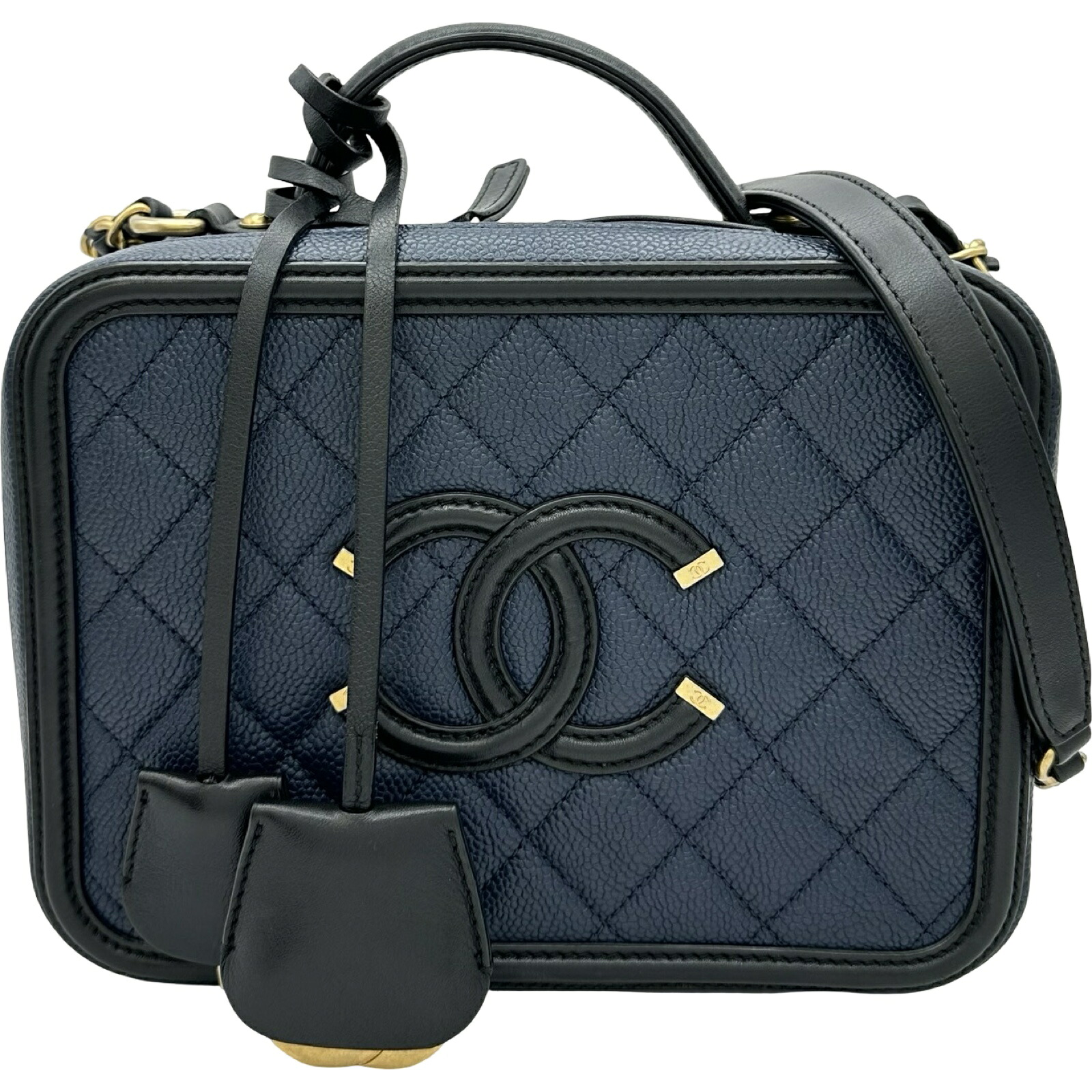 シャネル CHANEL CCフィリグリーバニティバッグ A93344 27番台 米国海軍 ゴールド金具 キャビアひと肌 レディース ショルダーバッグ【中古】