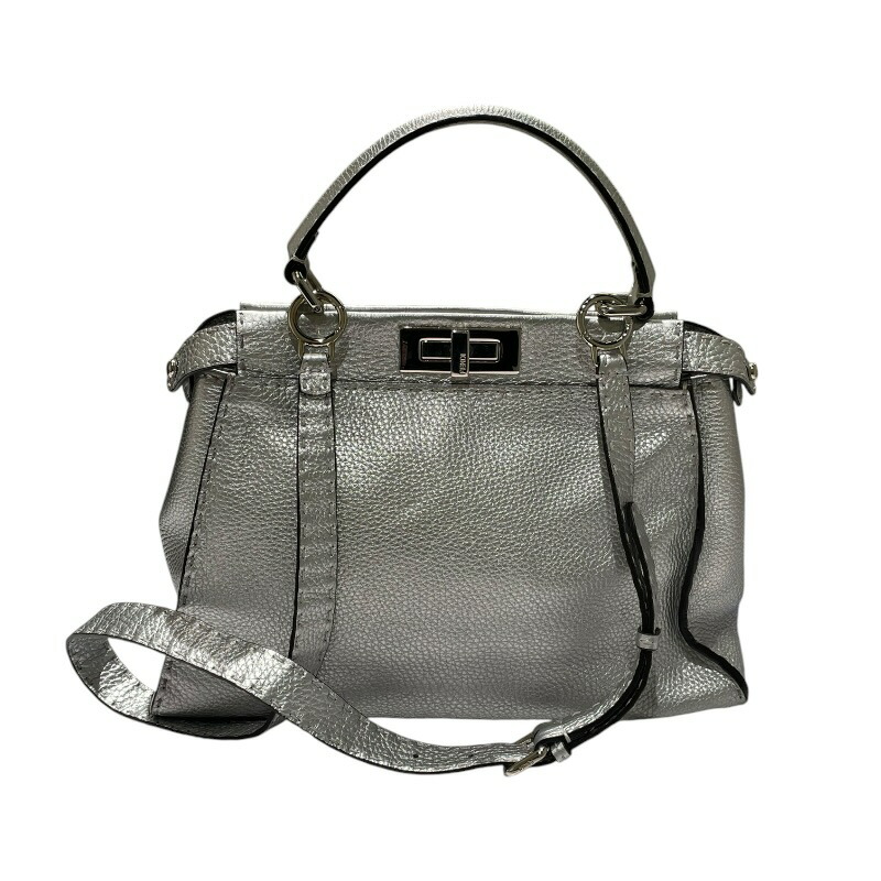 フェンディ FENDI セレリア ピーカブー レギュラー 8BN290 メタリックシルバー カーフレザー レディース ショルダーバッグ【中古】