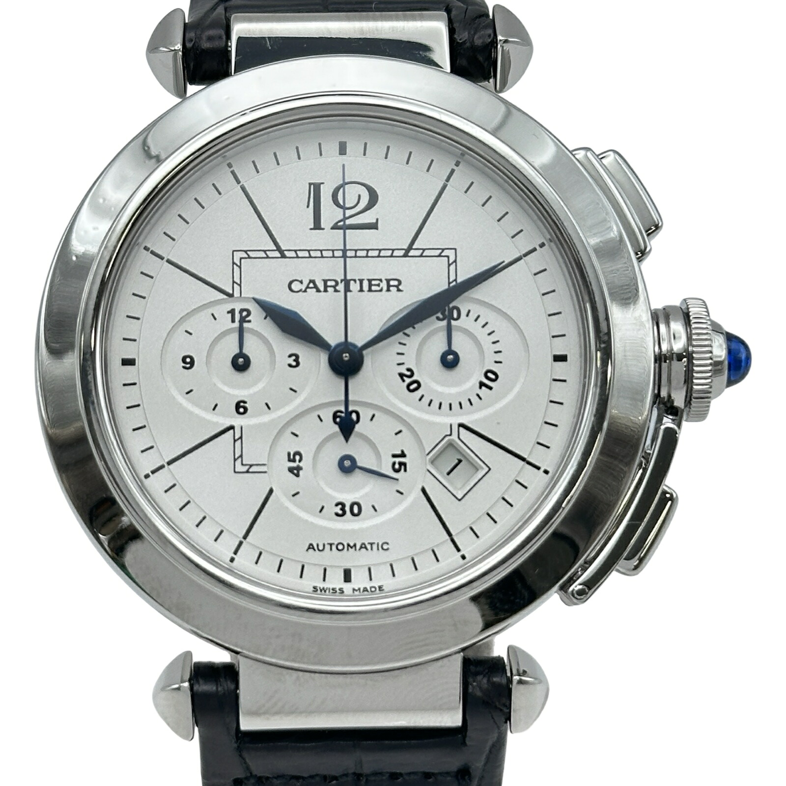 カルティエ Cartier パシャ42粍 クロノグラフ W3108555 白いこと ステンレス鋼スチール写真 自動小銃一巻き メンズ ウオッチ【中古】