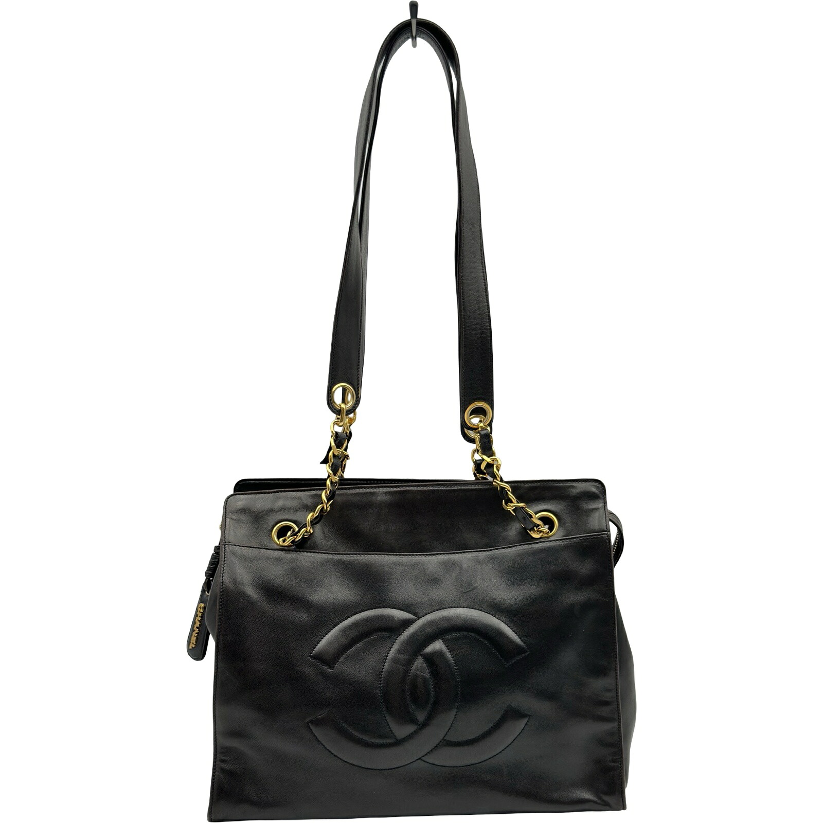 シャネル CHANEL ココマーク チェーントートバッグ 3番台 黒いこと ゴールド金具 子ヒツジ素はだ レディース ショルダーバッグ【中古】