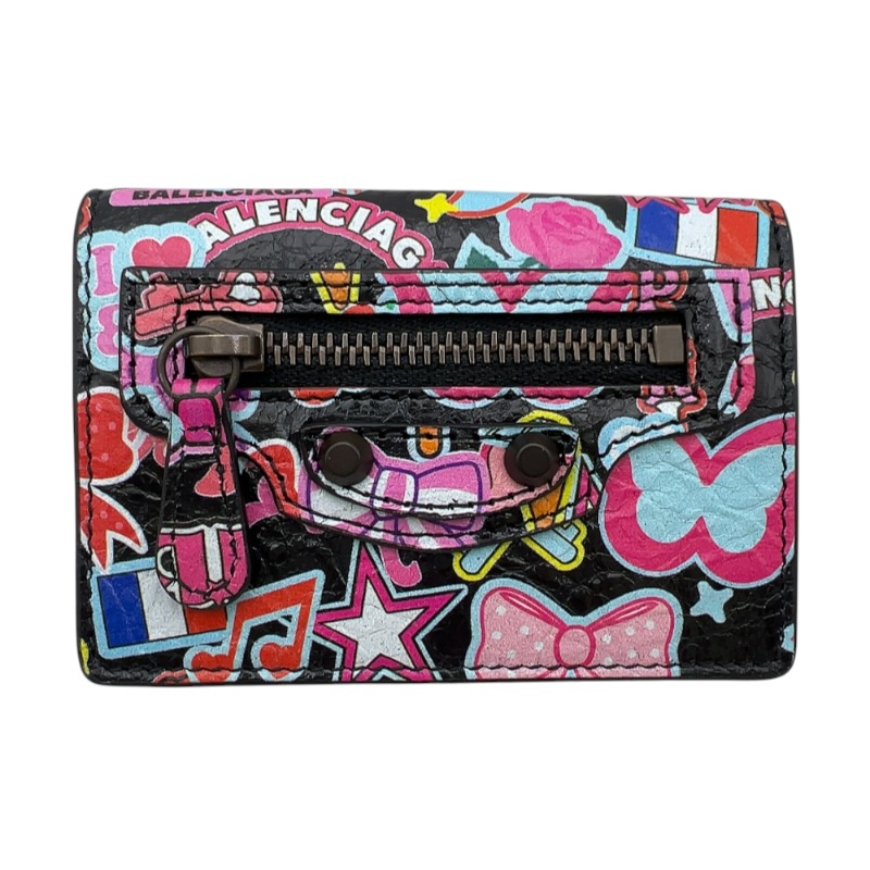 バレンシアガ BALENCIAGA Le cityミニウォオレット  310669 マルチ色つや なめし革 ユニ一発やる 三つ折り紙入れ【中古】