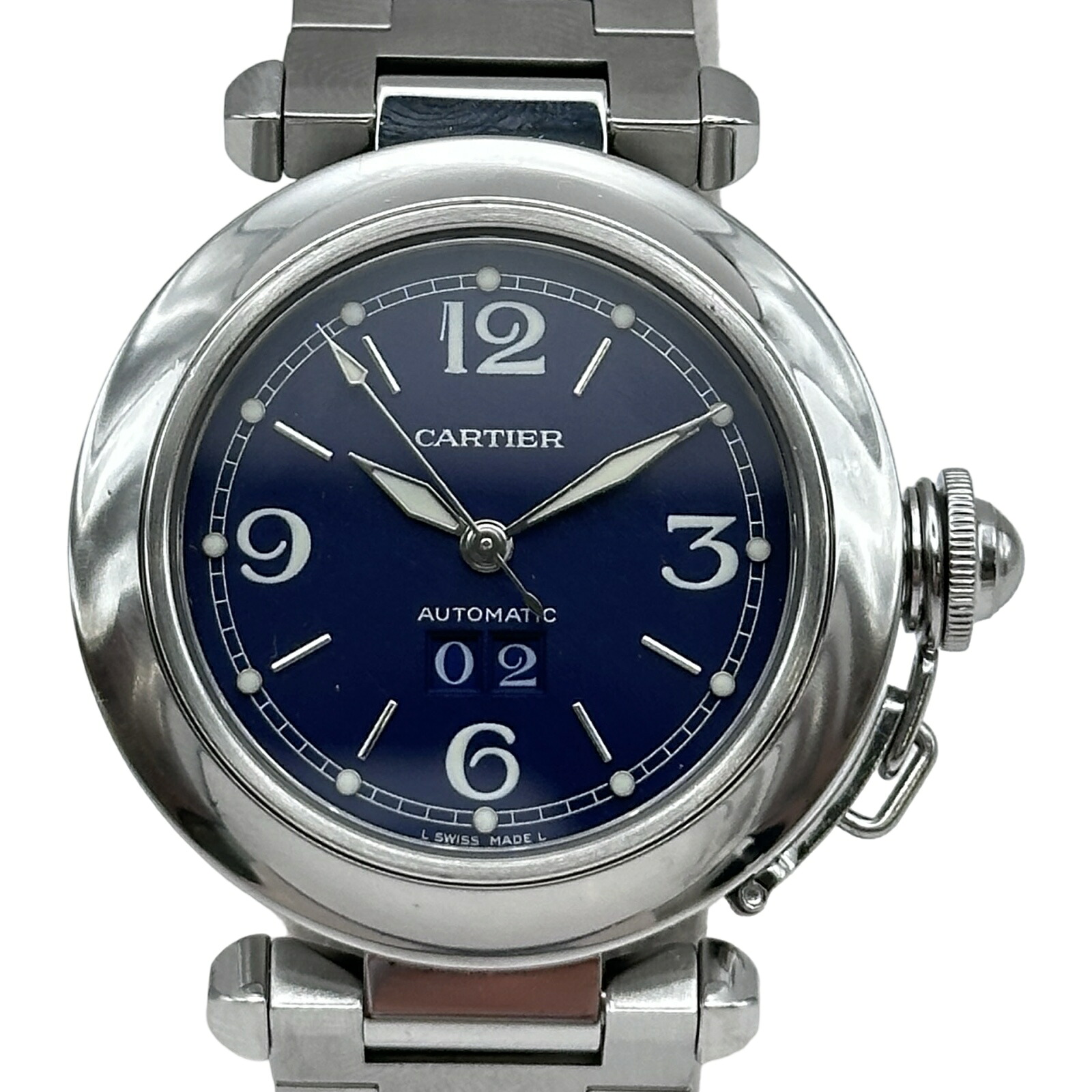 カルティエ Cartier パシャC ビッグデイト W31047M7 青碧 ステンレス鋼スチール写真 自動小銃一巻き ユニ一発やる ウオッチ【中古】