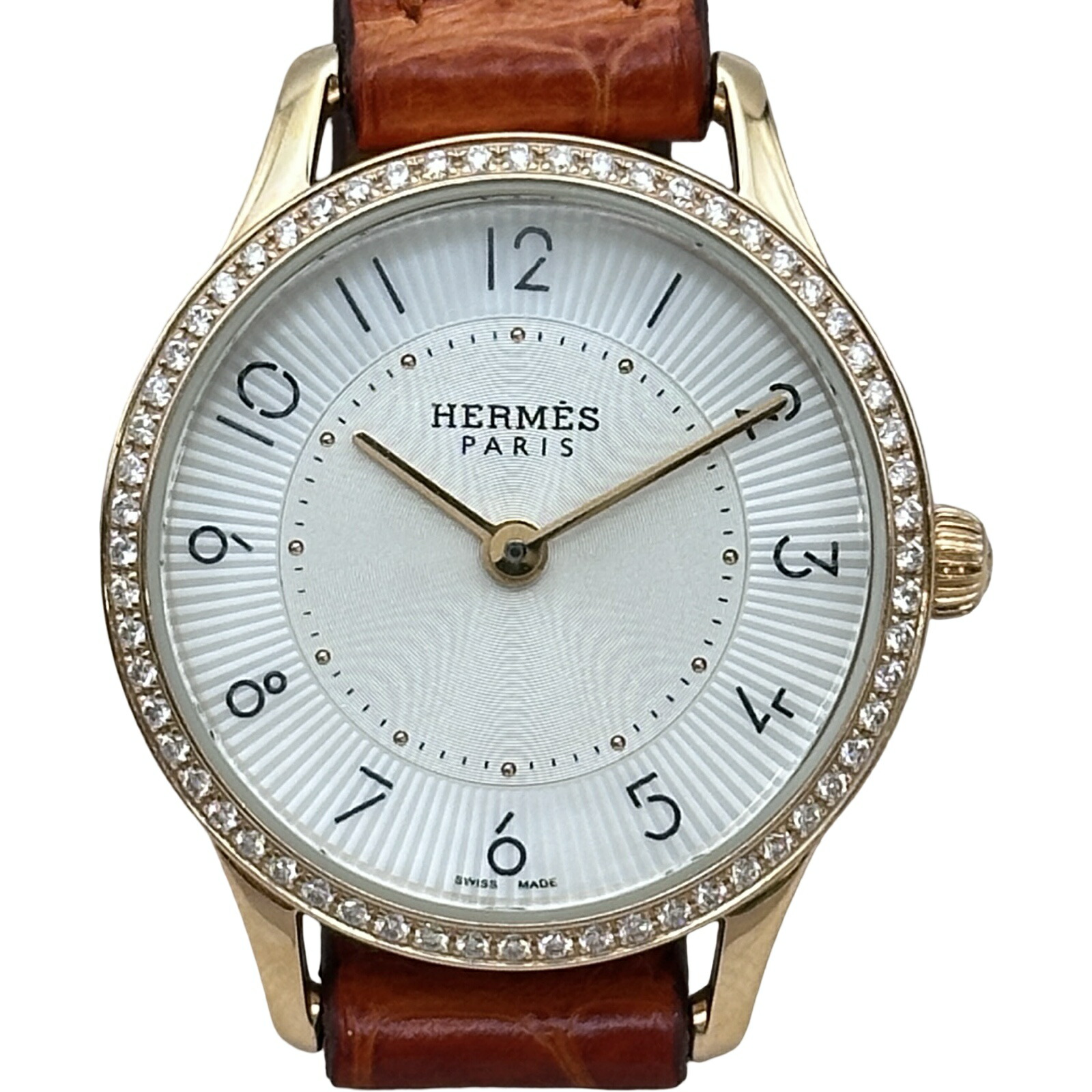 エルメス HERMES スリムドゥエルメス CA2.171 白いこと サクラ色ゴールド レディース ウォッチ【中古】