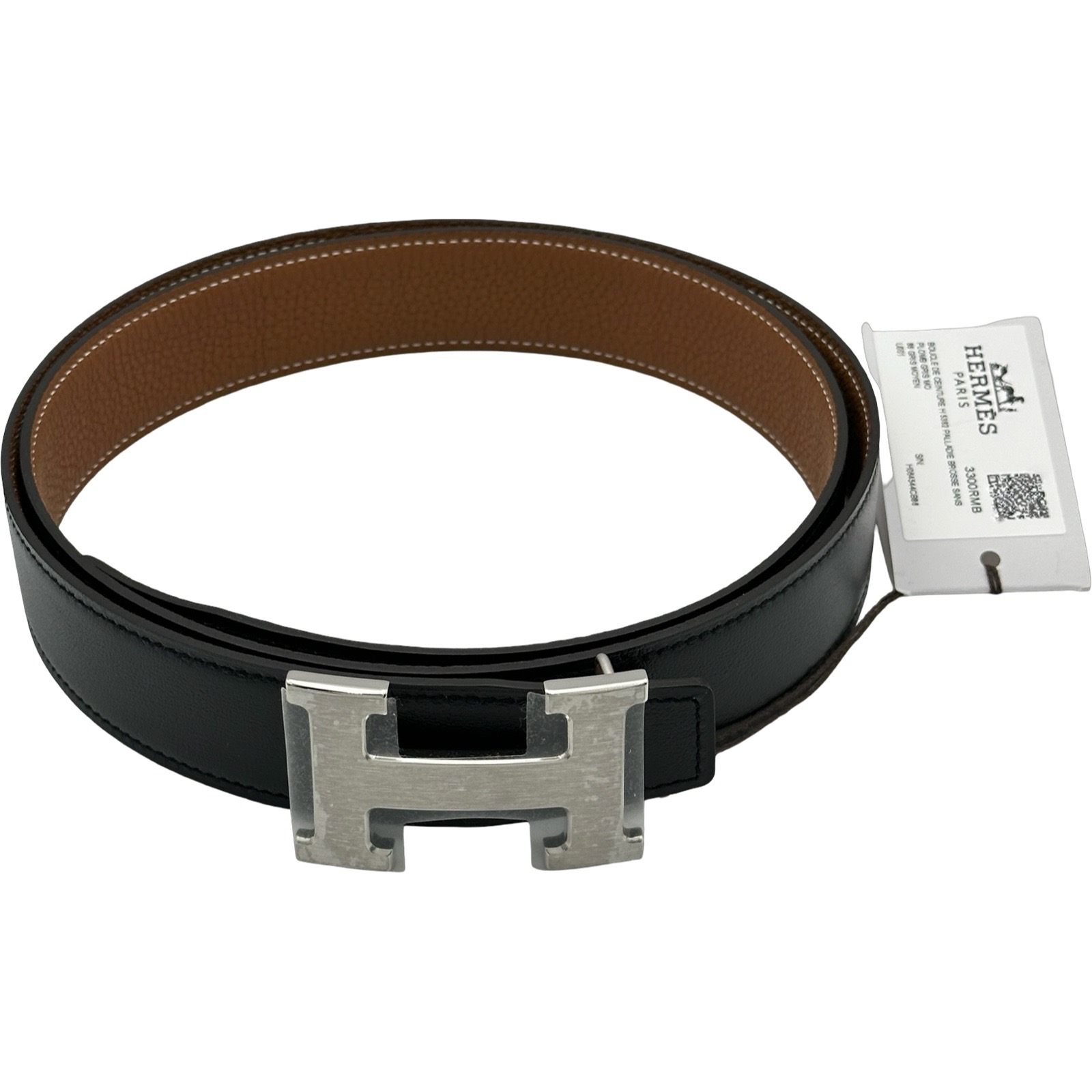エルメス HERMES Hベルト K刻印 ブラック/ゴールド シルバー金具 ボックスカーフ レディース ベルト【中古】｜OKURA（おお蔵）店