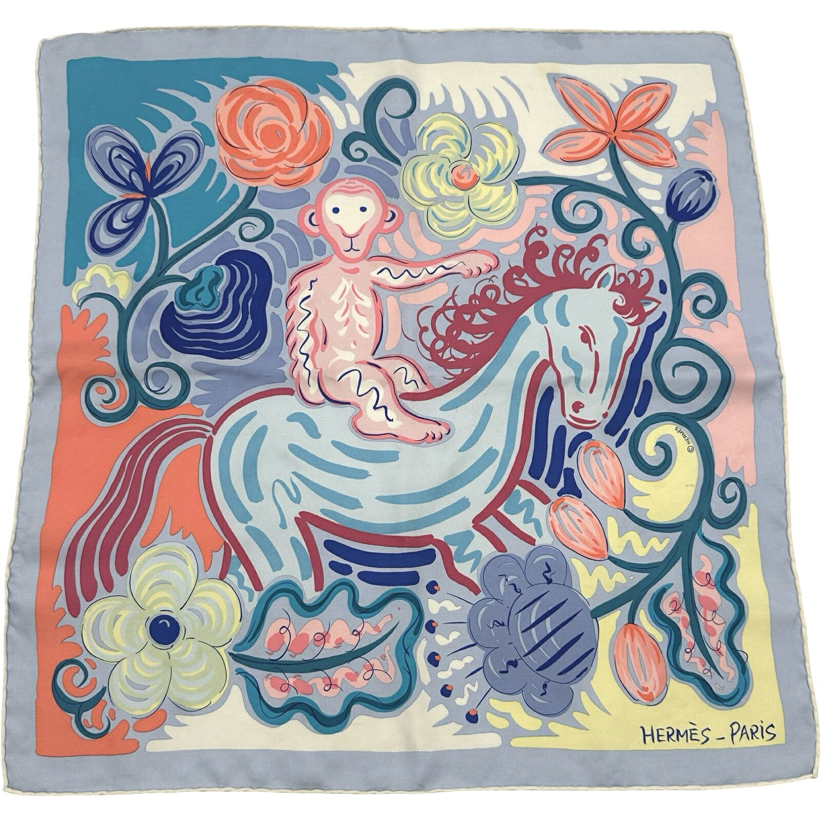 エルメス HERMES カレ45 LECHEVALDEKAZUMI 地絹 レディース えり巻き【中古】