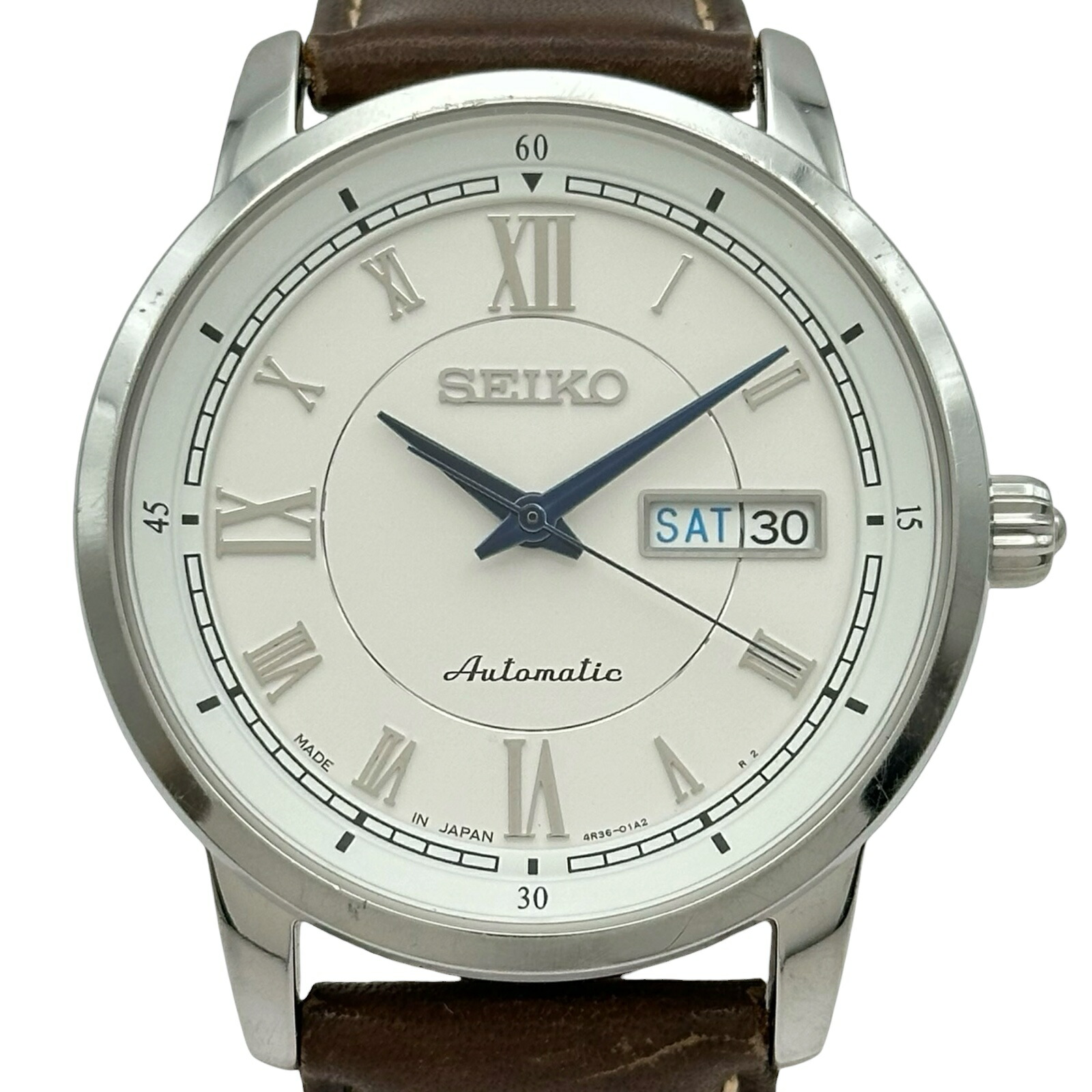 セイコー SEIKO プレサージュ 第一義的 SARY025(4R36-00Y0) 白いこと ステンレス鋼スチール写真 自動小銃一巻き メンズ ウオッチ【中古】