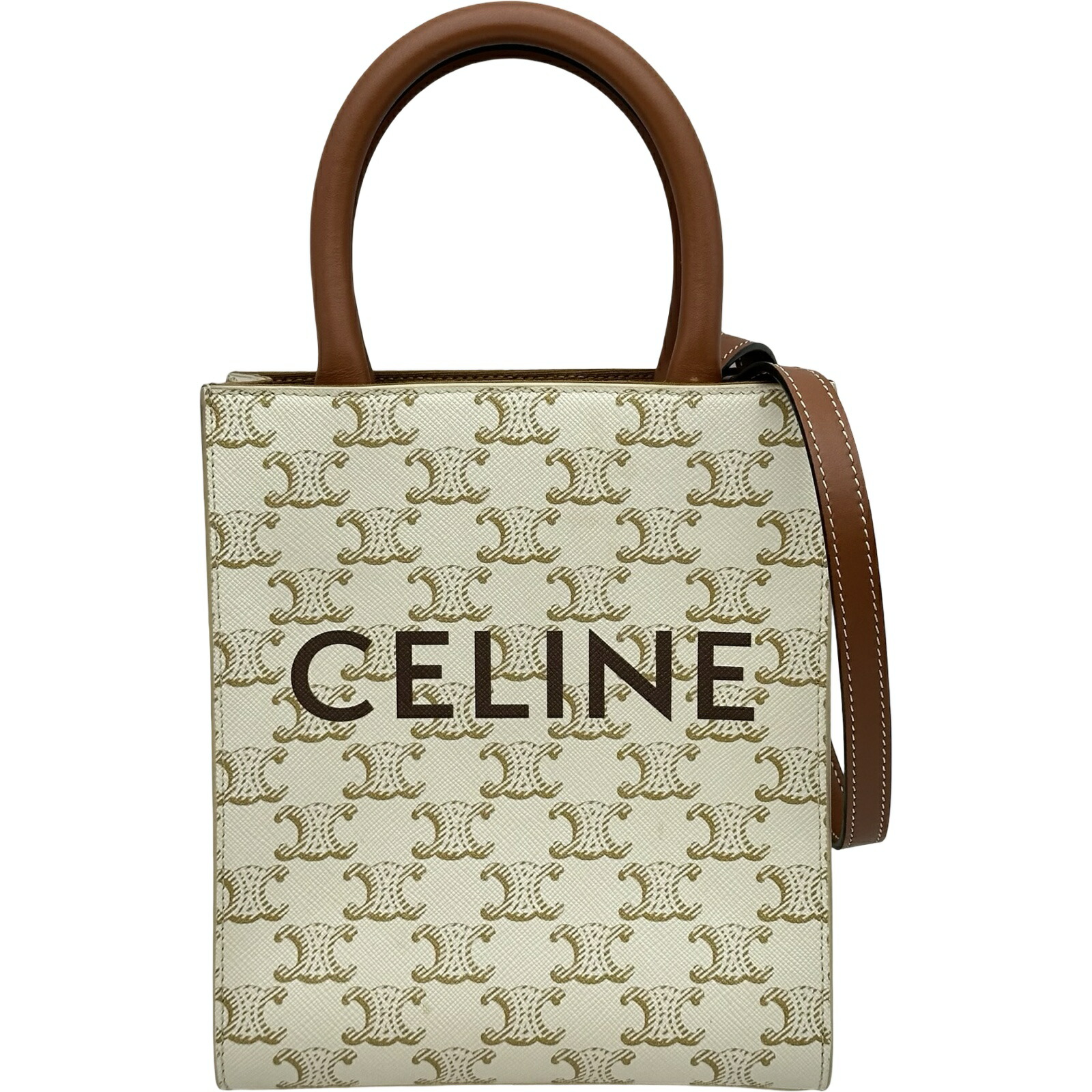 セリーヌ CELINE ミニバーティカルカバ 194372 象牙色系 なめし革/PVC レディース ショルダーバッグ【中古】