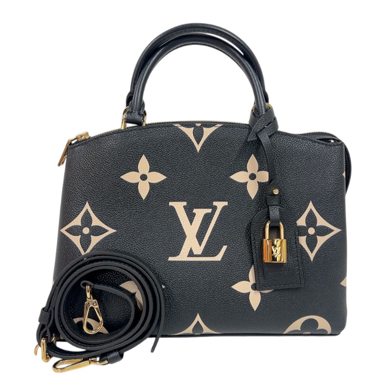 ルイ・ヴィトン LOUIS VUITTON プティ・パレPM M58913 黒いこと/ベージュ ゴールド金具 バイカラーモノグラムアンプラント レディース ハンドバック【中古】