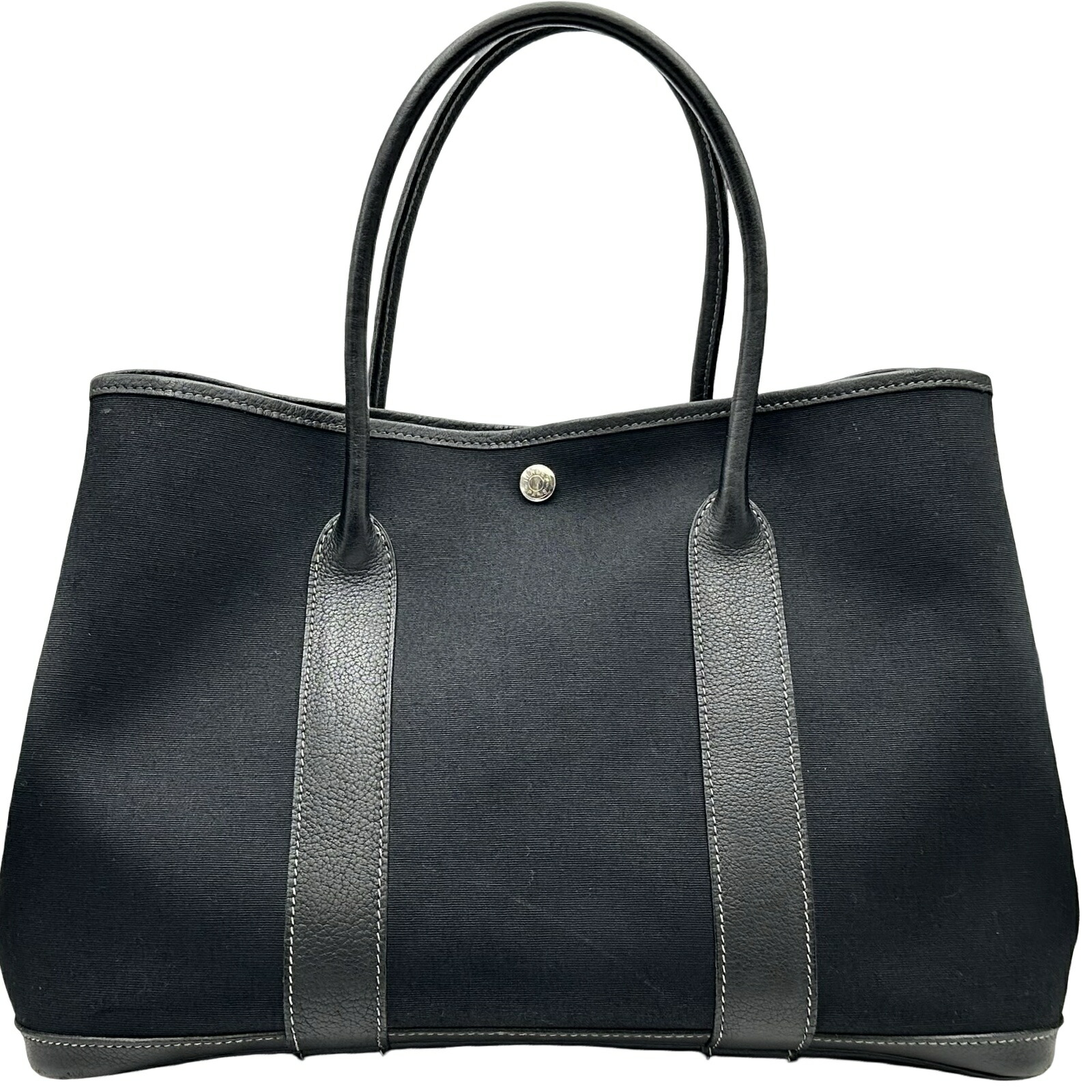 エルメス HERMES 苑地寄りあいPM 黒いこと しろがね色金具 トワル レディース トートバッグ【中古】