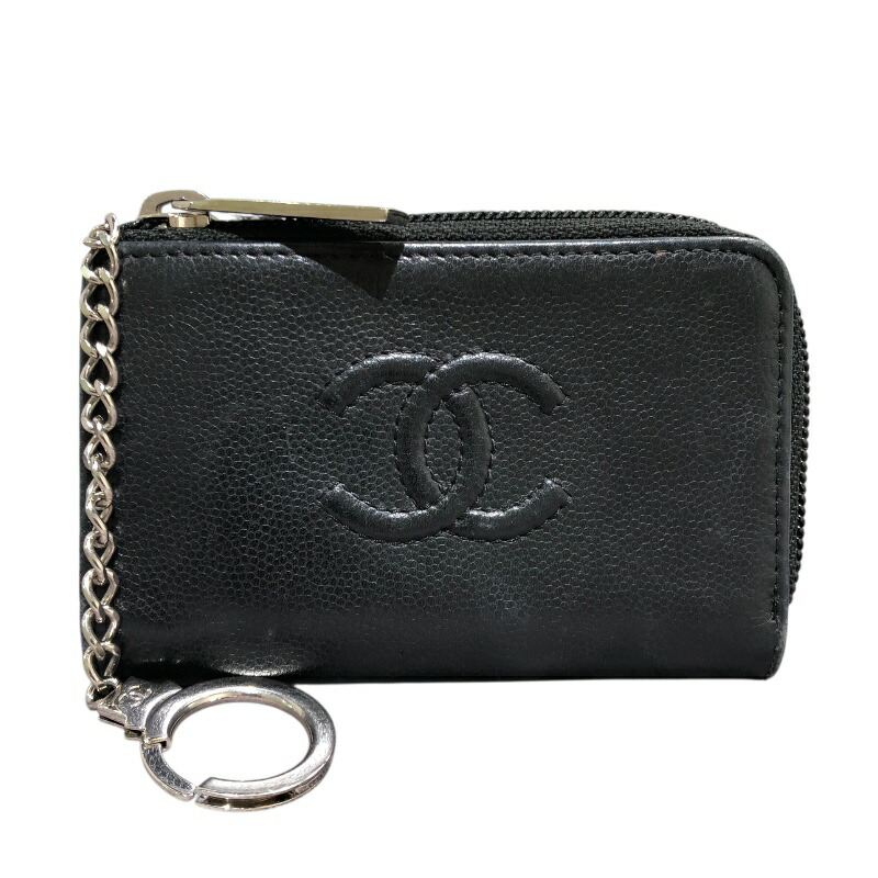 シャネル CHANEL 手当たり輪っか付コインケース A68885 黒いこと×しろがね色金具 キャビアひと肌 レディース コインケース【中古】