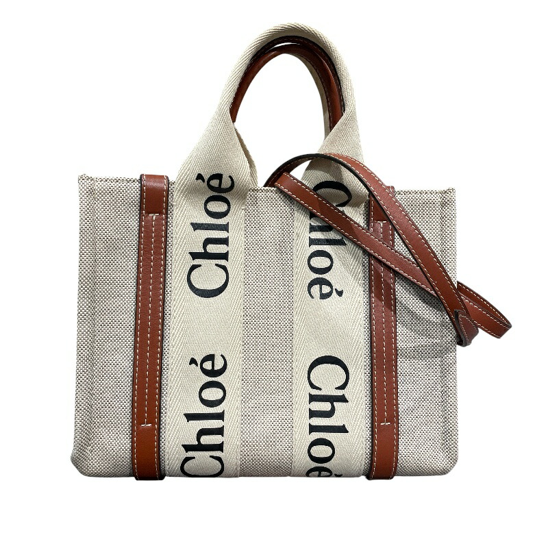 クロエ Chloe ウッディ スモールトートバッグ S397E66X-90U 帆布/なめし革 レディース ショルダーバッグ【中古】