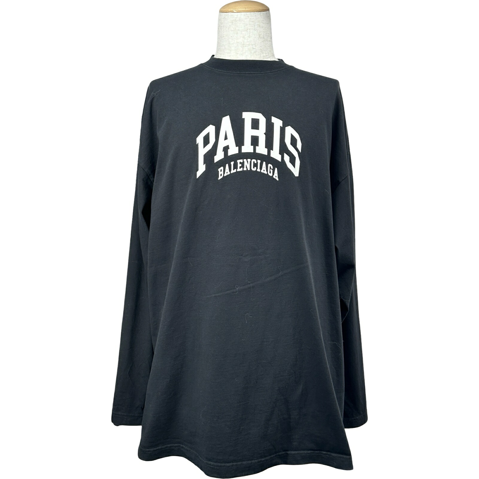 バレンシアガ BALENCIAGA PAIRSロゴオーバーサイズロングTシャツ 681046 ブラック コットン メンズ 長袖Tシャツ【中古】|OKURA(おお蔵)店
