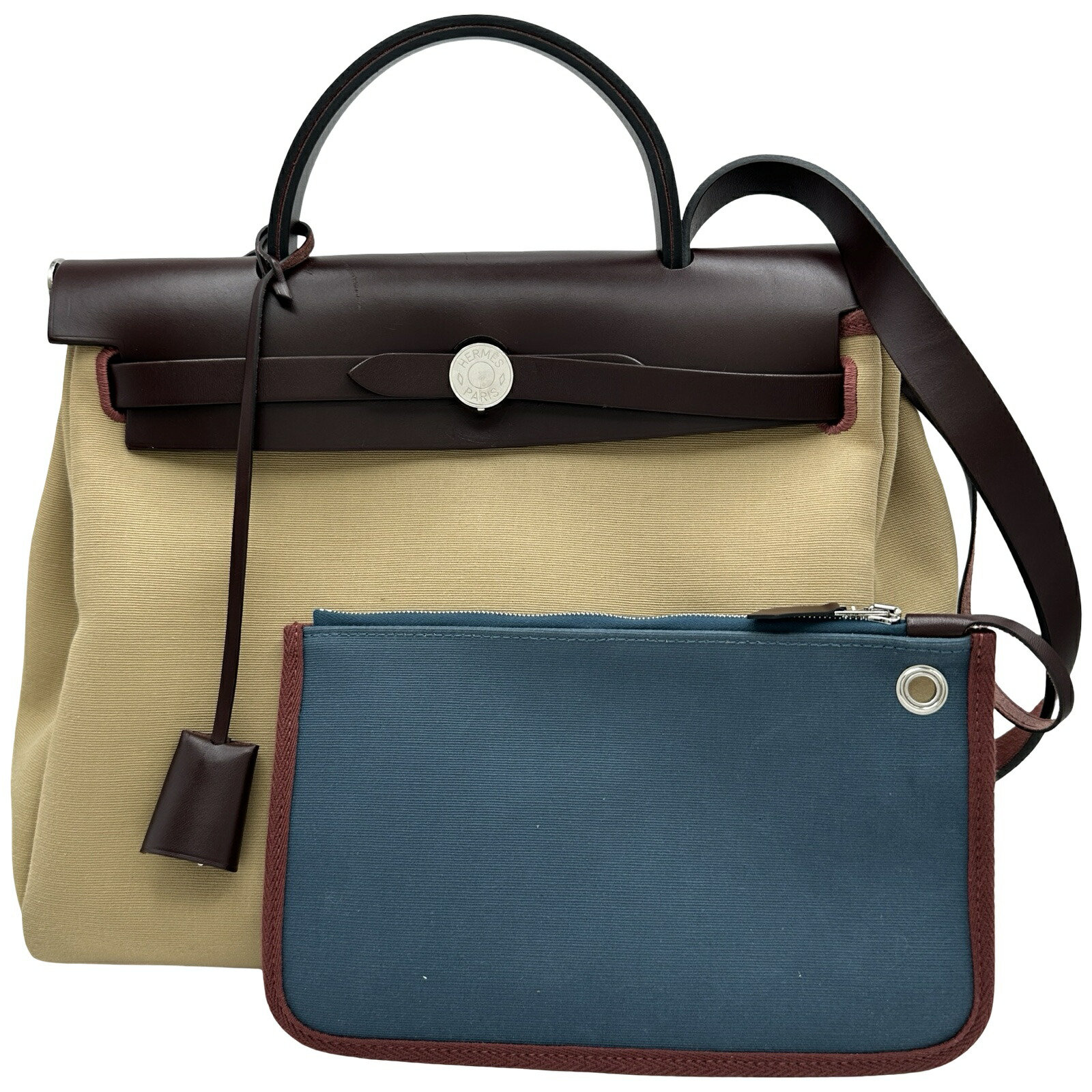 エルメス HERMES エールバッグジップPM U目じるし トレンチ/ブルートンペット/ルージュセリエ/しろがね色金具 ヴァッシュハンター/トワル レディース ショルダーバッグ【中古】