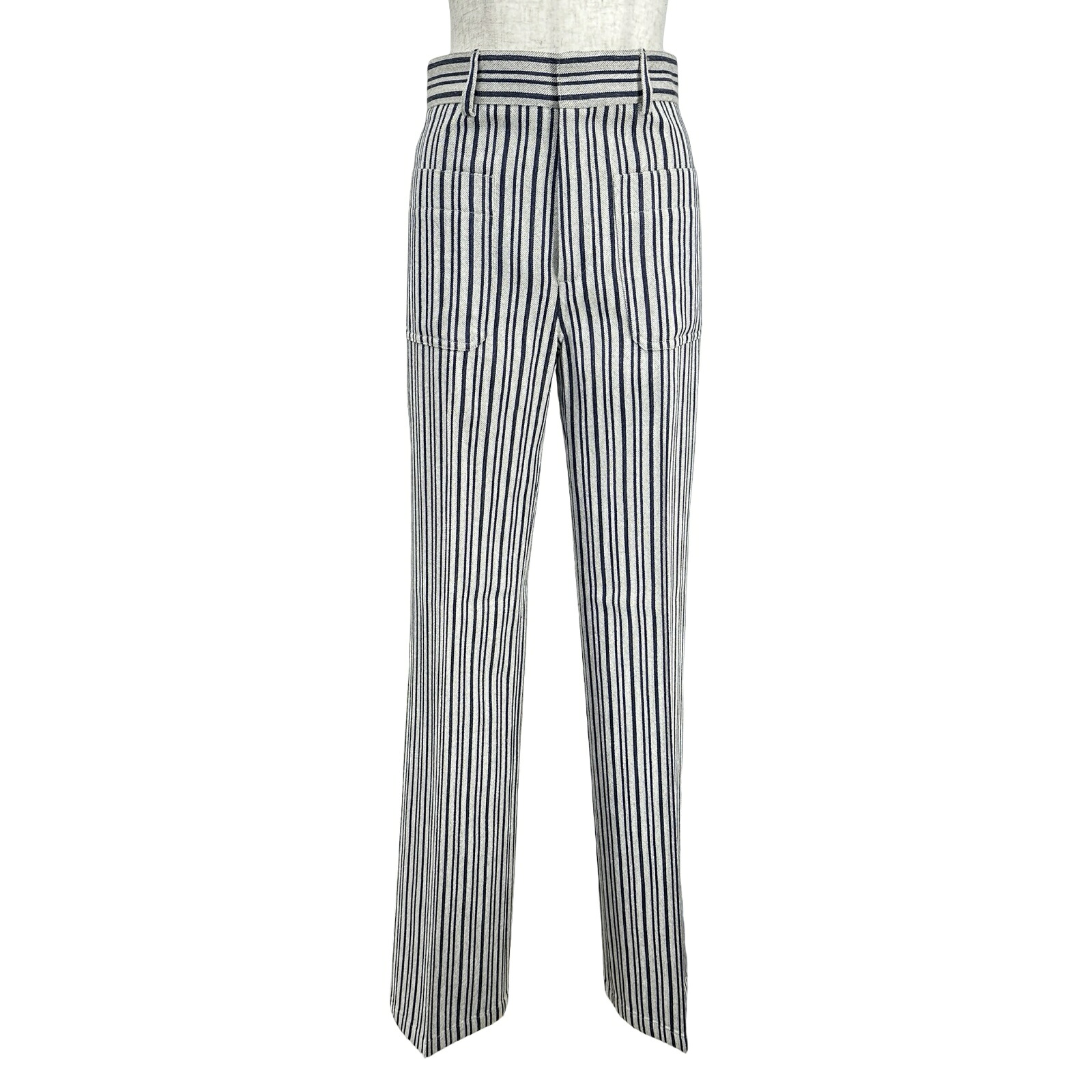 クリスチャン・ディオール Christian Dior ストライプストレートパンツ 051P40S1236 グレー ウール レディース パンツ【中古】｜OKURA（おお蔵）店