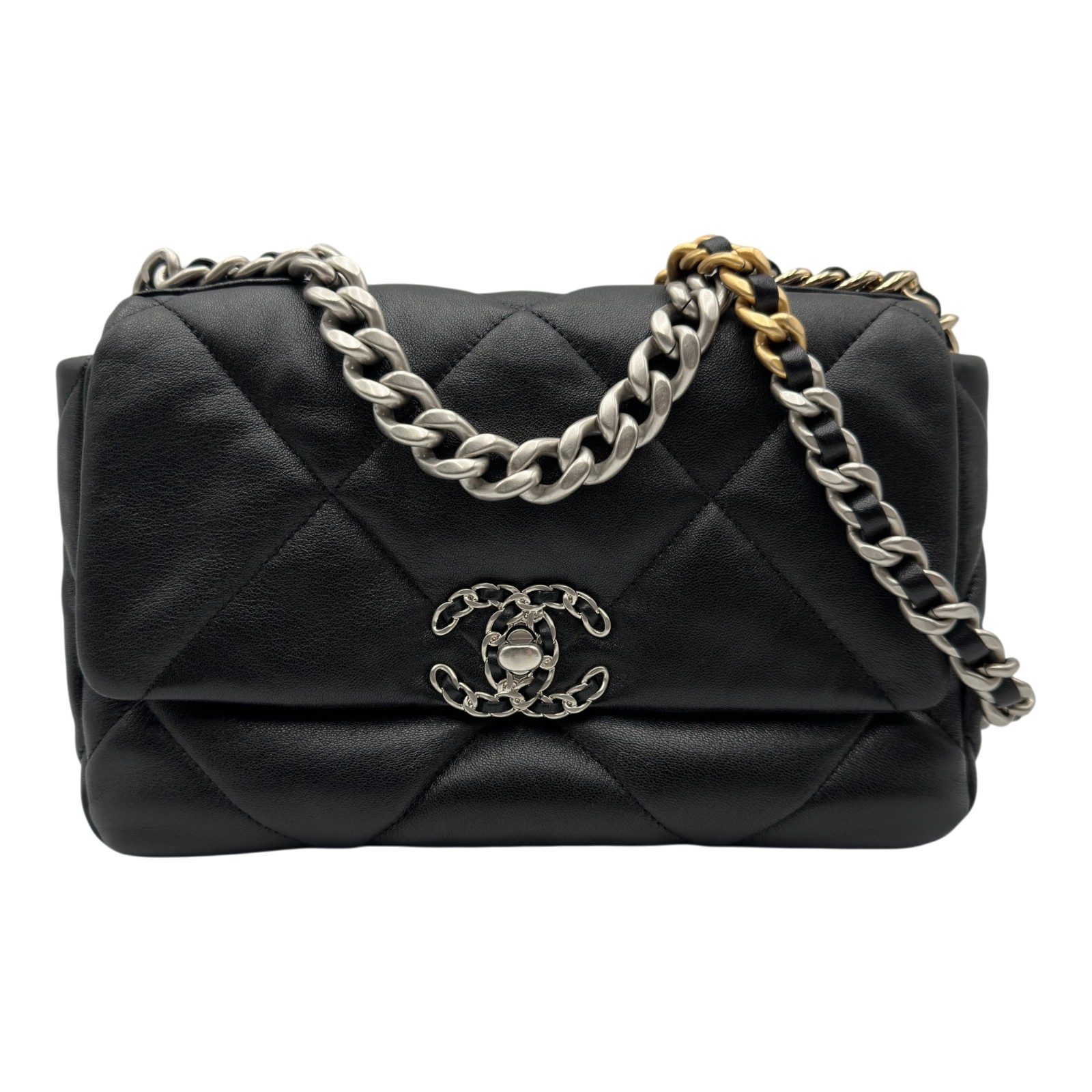シャネル CHANEL CHANEL19 バッグ AS1160 ブラック シルバー/ゴールド金具 シャイニーラムスキン レディース ショルダーバッグ【中古】|OKURA(おお蔵)店