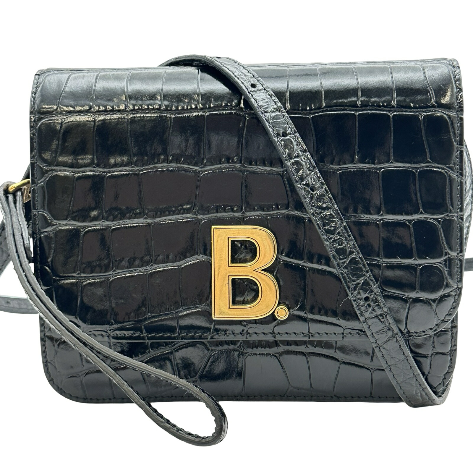 バレンシアガ BALENCIAGA Bロゴショルダーバッグ 592898 ブラック クロコ型押し/レザー レディース ショルダーバッグ【中古】｜OKURA（おお蔵）店