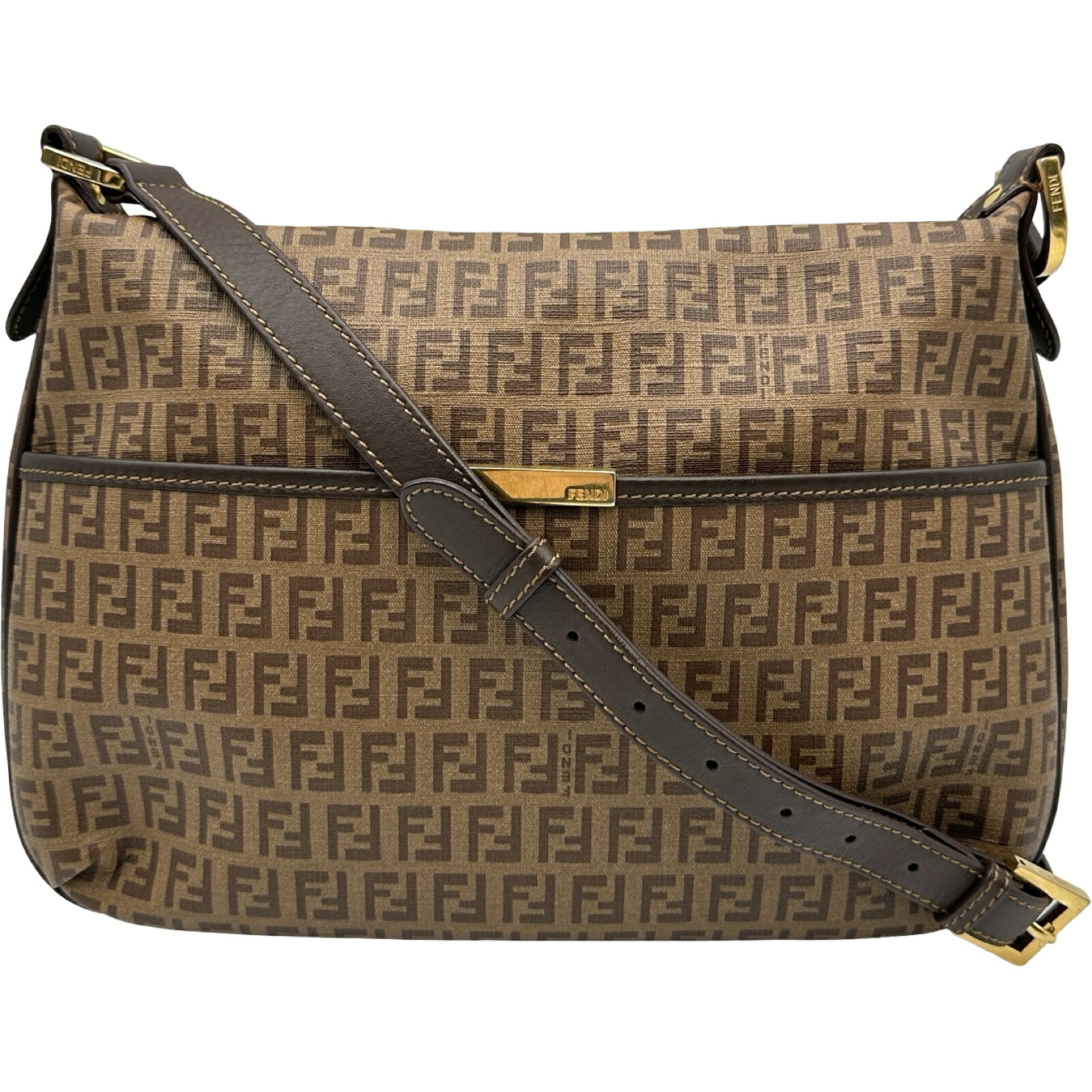 フェンディ FENDI ズッキーノショルダー 8BT206 ブラウン PVC レディース ショルダーバッグ【中古】|OKURA(おお蔵)店