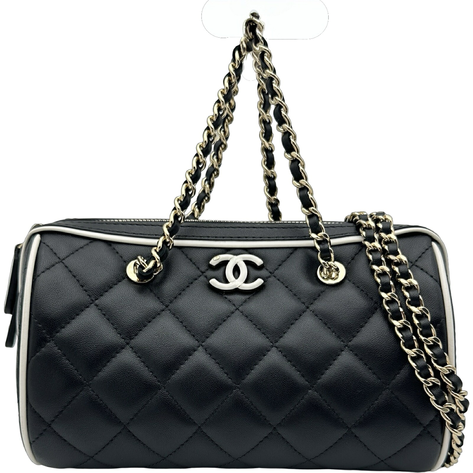 シャネル CHANEL マトラッセボストンショルダーバッグ AP4515 ブラック/ホワイト ラムスキン レディース ショルダーバッグ【中古】|OKURA(おお蔵)店