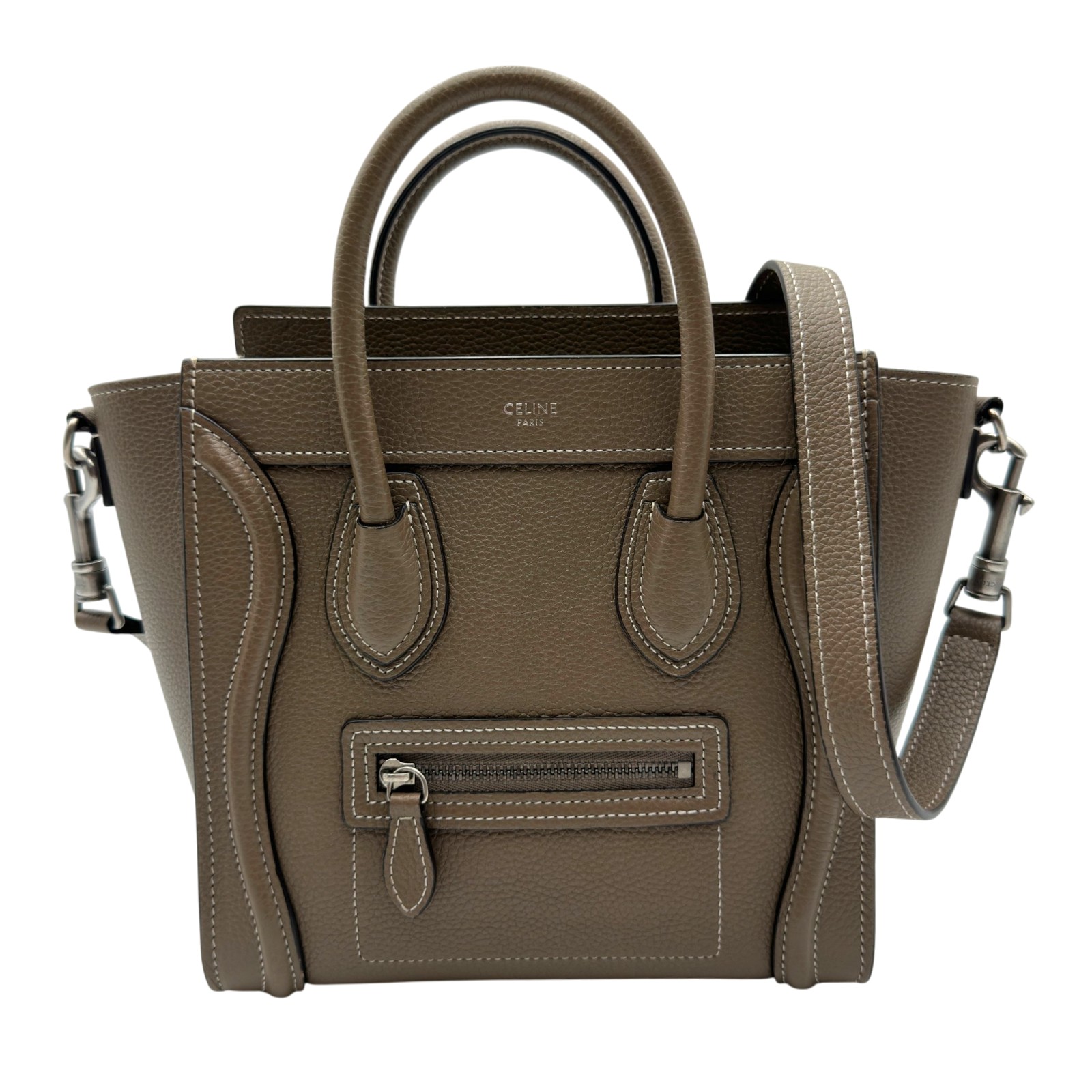 セリーヌ CELINE ラゲージナノショッパー 189243 トープ シルバー金具 ドラムドカーフスキン レディース ハンドバッグ【中古】|OKURA(おお蔵)店