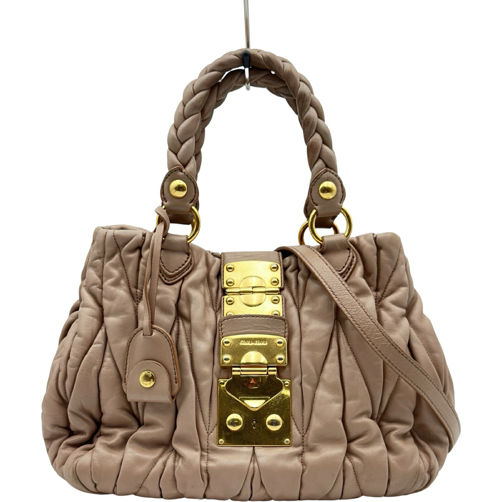 ミュウミュウ miu miu マテラッセ ハンドバッグ ピンクベージュ ナッパレザー レディース ショルダーバッグ【中古】|OKURA(おお蔵)店