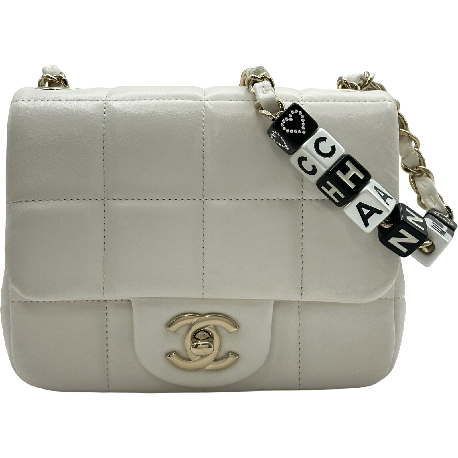 シャネル CHANEL チョコバーミニフラップバッグ AS3744 ホワイト ゴールド金具 ラムスキン レディース ショルダーバッグ【中古】|OKURA(おお蔵)店