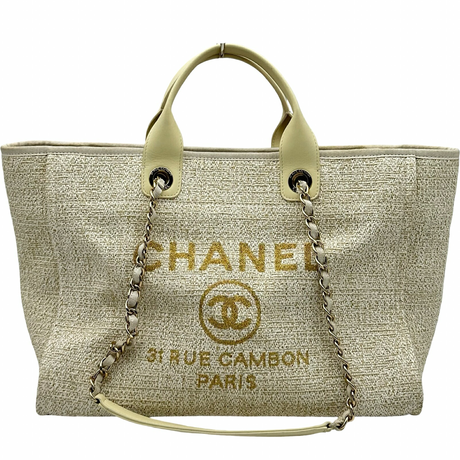 シャネル CHANEL ドーヴィルGM A66941 アイボリー ゴールド金具 キャンバス レディース トートバッグ【中古】|OKURA(おお蔵)店