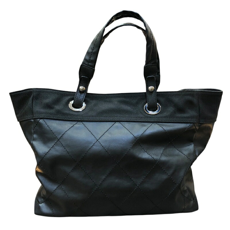 シャネル CHANEL パリピアリッツトートMM A34209 ブラック シルバー金具 コーティングキャンバス レディース トートバッグ【中古】｜OKURA（おお蔵）店